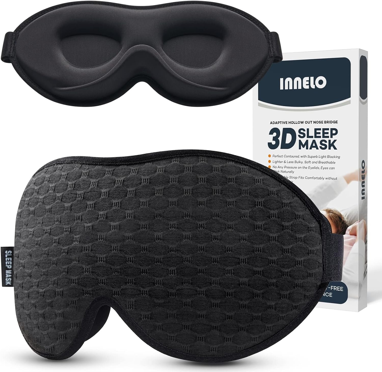 Sleep Mask for Side Sleeper, 3D Zero-Pressure, 100% Blackout, Nap | Ice Silk Lining, Ultra Soft Eye Mask For Sleeping, Breathable Blindfold, Sleep Mask For Men Gifts/Travel Essentials, Black