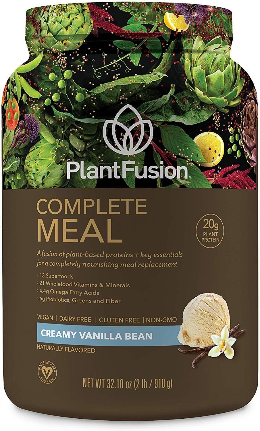 PlantFusion Complete Meal Replacement Shake – Plant Based Protein Powder with Superfoods, Greens & Probiotics – Vegan, Gluten Free, Soy Free, Non-Dairy, No Sugar, Non-GMO – Vanilla 2 lb
