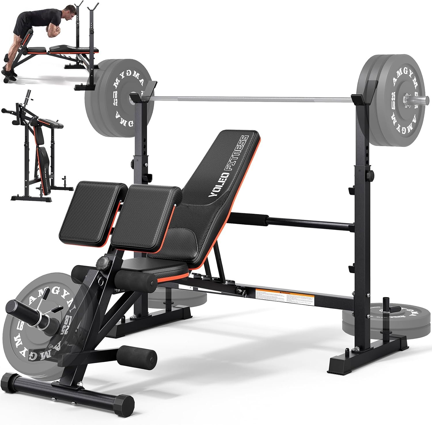 YOLEO Olympic Weight Bench, Adjustable Bench Press Rack, Foldable 1870LB | Roman Chair Upgrade, 40″ Wide Grip Fits 6-7 ft Olympic Bar, Ergonomic Backrest, Commercial Grade All in One Bench Set