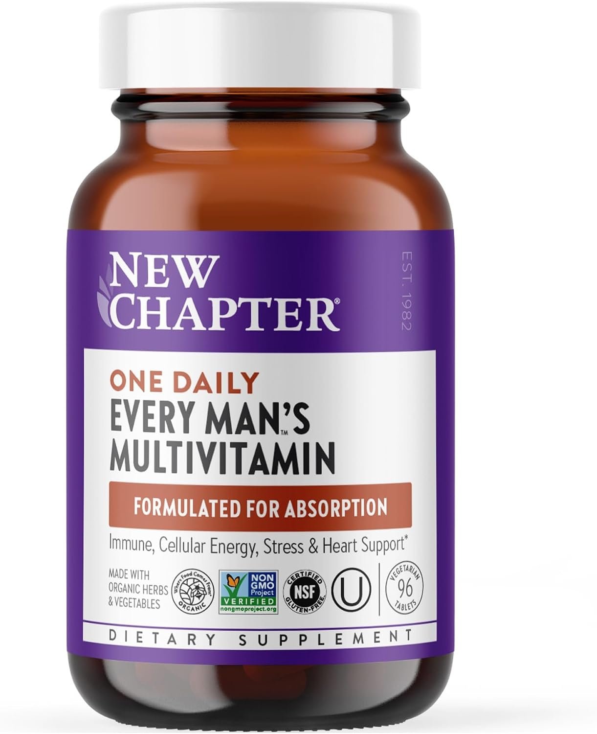 New Chapter Every Man’s One Daily Multivitamin, 96 Tablets | Fermented Ingredients for Immune, Cellular Energy, and Bone Health, Vegetarian, Kosher and Gluten Free