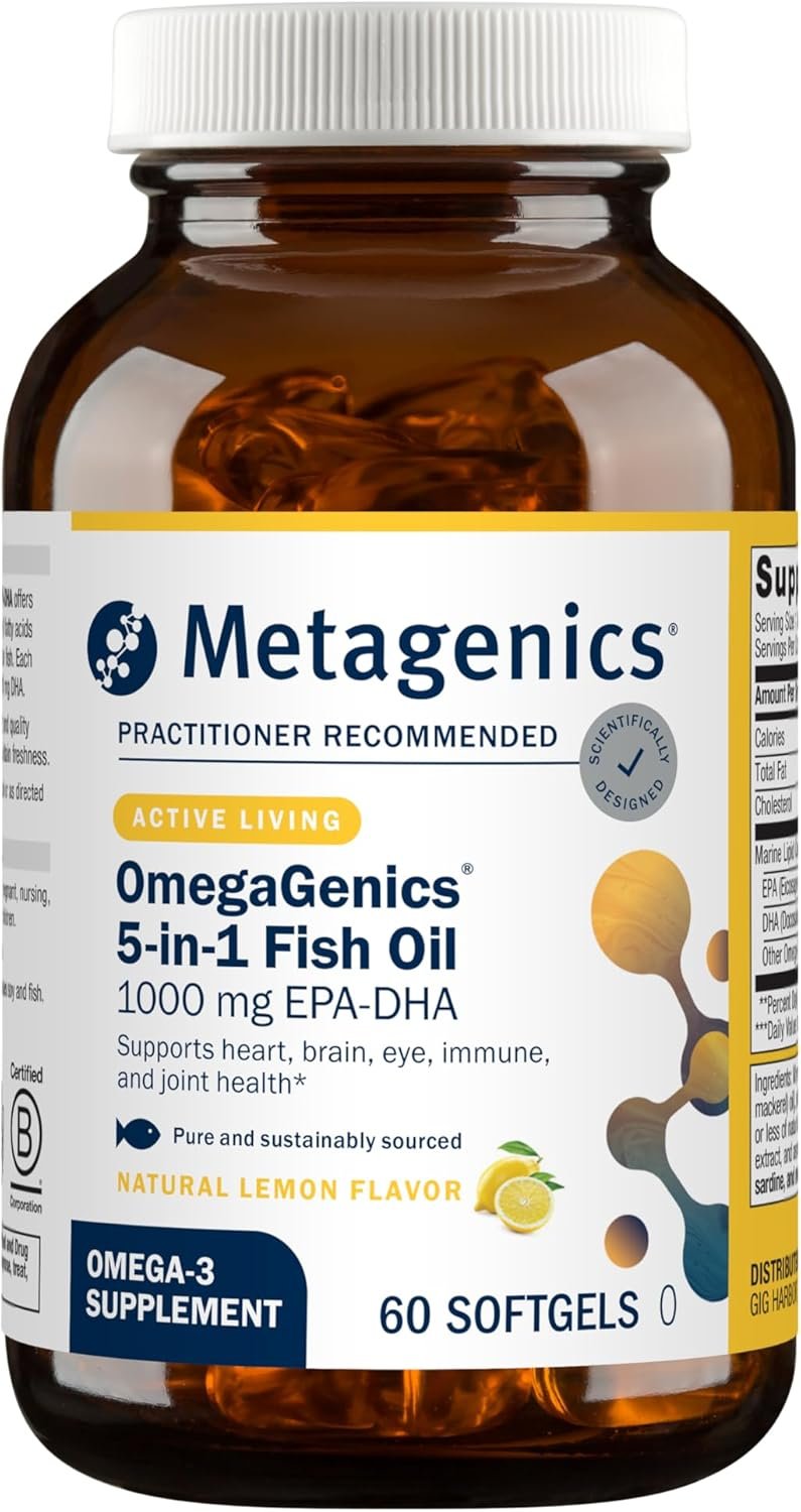 Metagenics OmegaGenics Omega-3 Fish Oil 1000mg EPA DHA, 60 Softgels | High Potency Omega-3 Supplement for Heart, Brain and Joint Health, Sustainably Sourced Fish Oil, 1000mg EPA and DHA