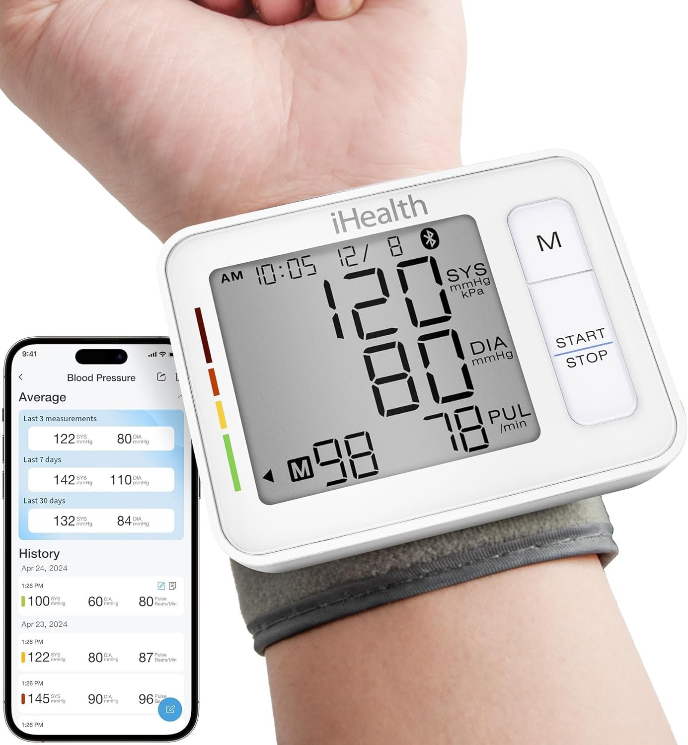 iHealth Push Wrist Blood Pressure Monitor, Portable BP Machine with App | Gentle Inflation, Effortless Data Syncing, Enhanced Precision, Measure Anytime Anywhere, Compatible with iOS and Android