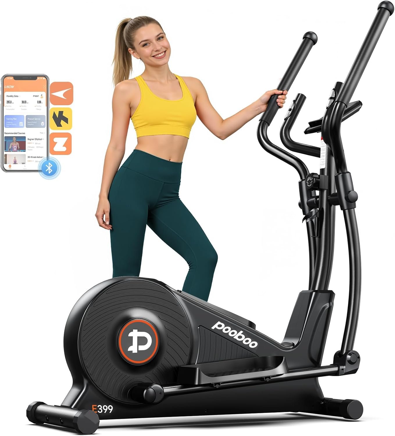 pooboo Elliptical Machine, Elliptical Exercise Machine with 16-Level Resistance&Quiet Magnetic Driving System, Elliptical Machine for Home with LCD Monitor&15.5-17IN Stride, 350LBS Weight Capacity