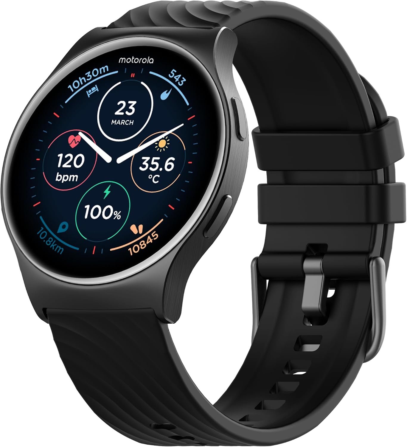 Motorola Moto Watch 120 – Premium Bluetooth Smartwatch with AMOLED Display, 10-Day Battery, Heart Rate & SpO2 Tracking, Fitness & Health Monitoring, Compatible with Android and iPhone – Phantom Black | AMOLED display, 10-Day battery, heart rate & SpO2 tracking