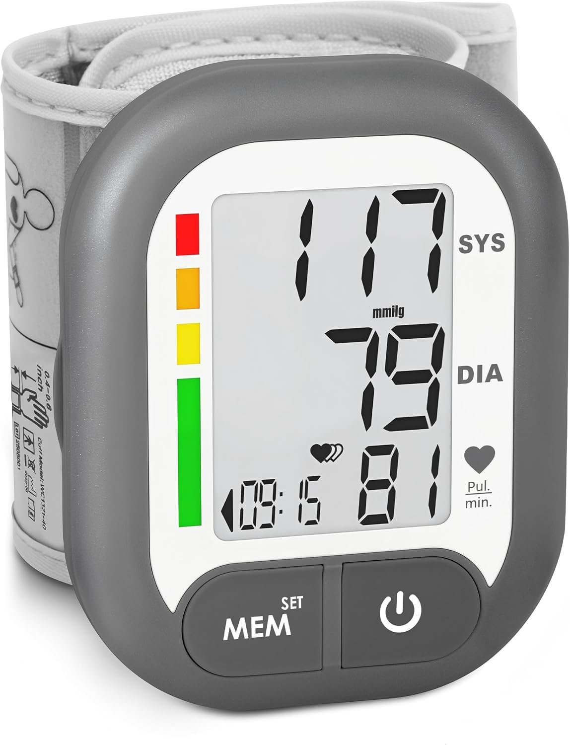 Blood Pressure Monitor FDA-Cleared Automatic BP Cuff for Home Use | Clinically Validated Wrist BP Machine, Large Backlit LCD Display, 199 Memory, Batteries Included with Carrying Case, Grey