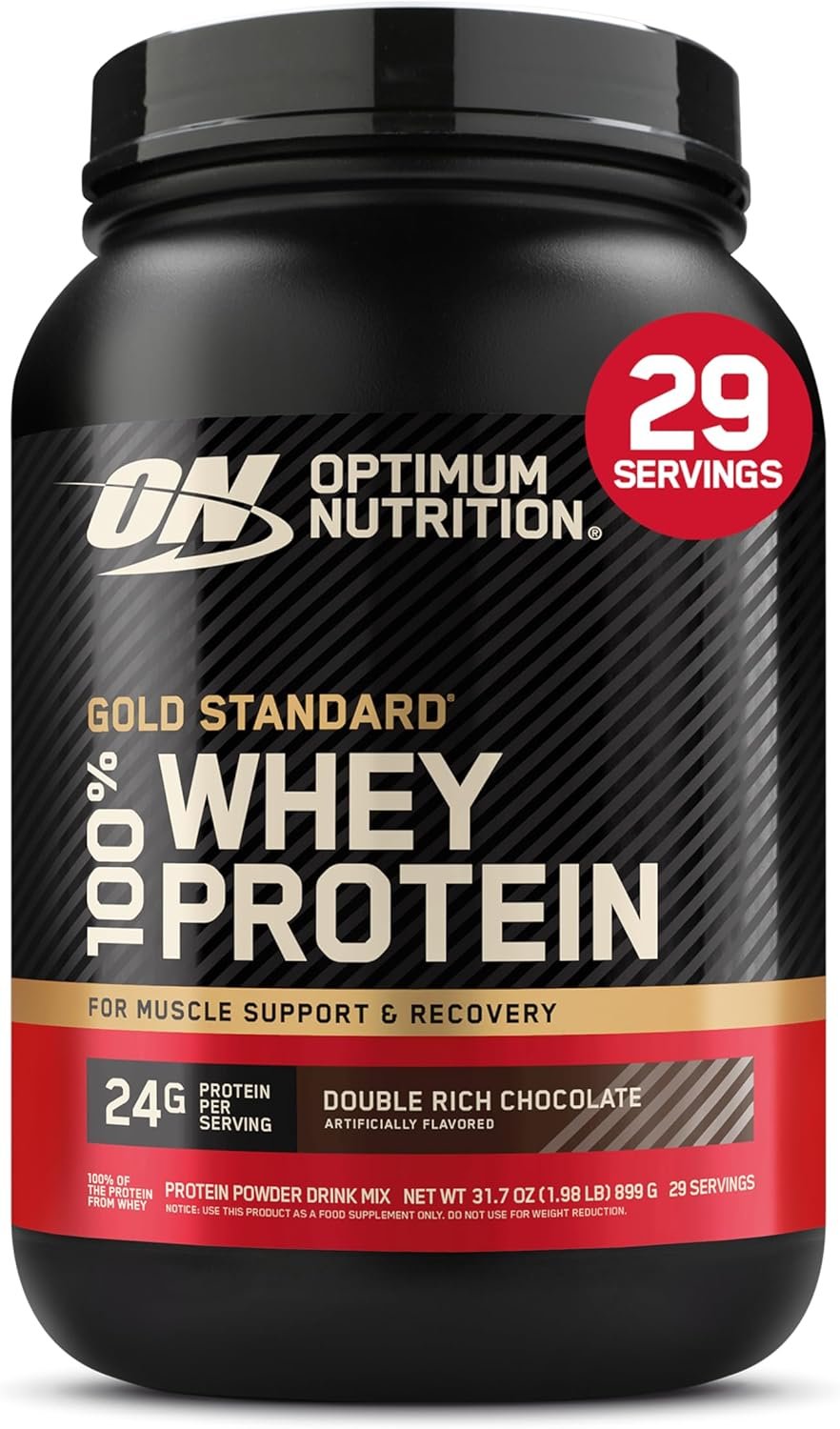 Optimum Nutrition Gold Standard Whey Protein, Double Rich Chocolate, 2 LB | 24g of 100% Whey Protein Powder Per Serving, with BCAAs, Gluten Free, Banned Substance Tested, Easy Mixing, Muscle Support