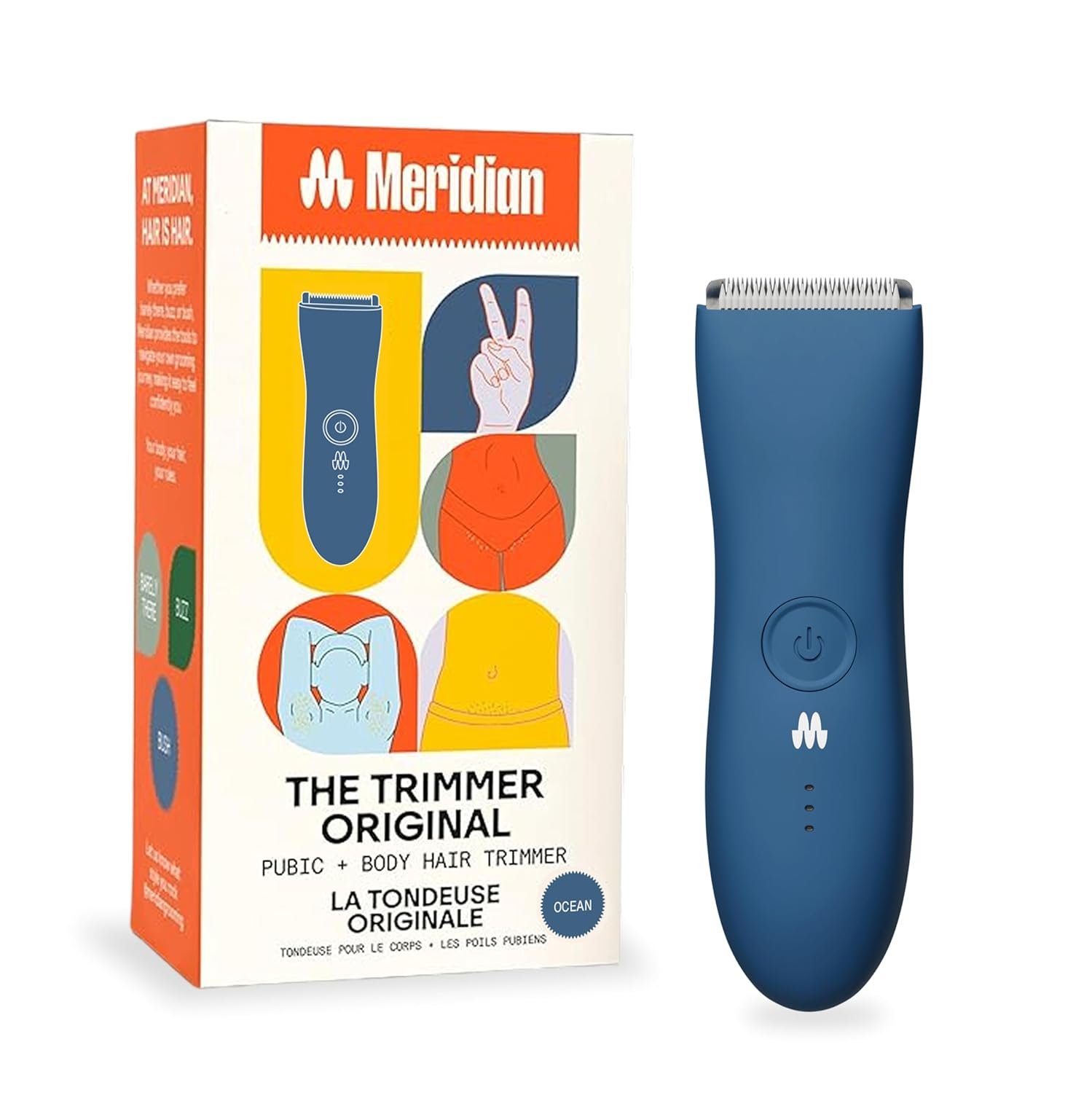 MERIDIAN The Trimmer Original | Body Hair Trimmer for Men & Women | Ocean | Rechargeable and Waterproof Shaver for Pubic Area, Chest, Back, Underarms and Bikini Line, with 2 Guide Combs Included