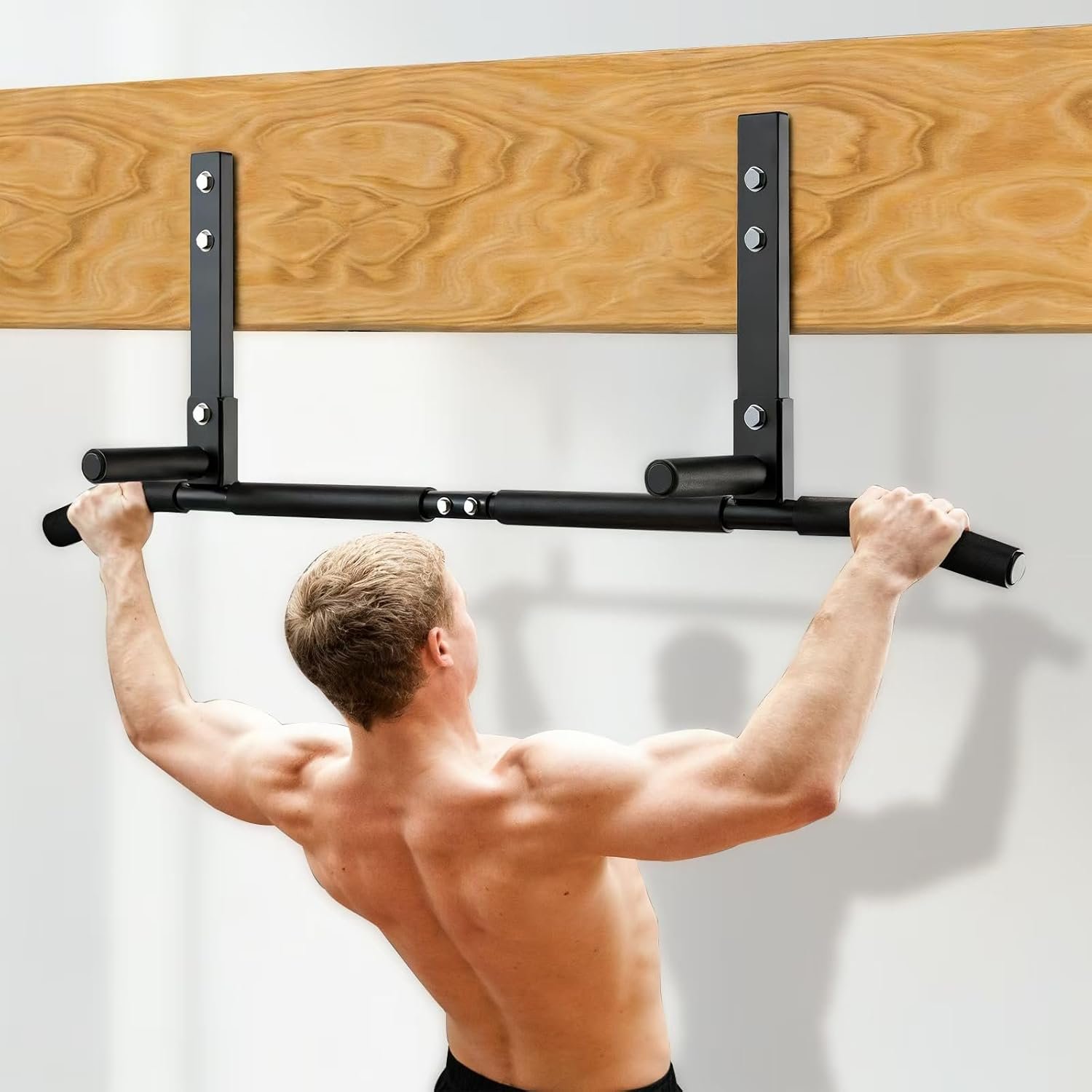 Pull Up Bar, 42″Wide-Grip PullUp Bar Upgrade，Pull Up Bar Suitable for Wooden Beams and Concrete Beams Efficiently Targets More Muscle Groups，Pullup Bar Anti-Slip Grip Treatment，Easy Installation