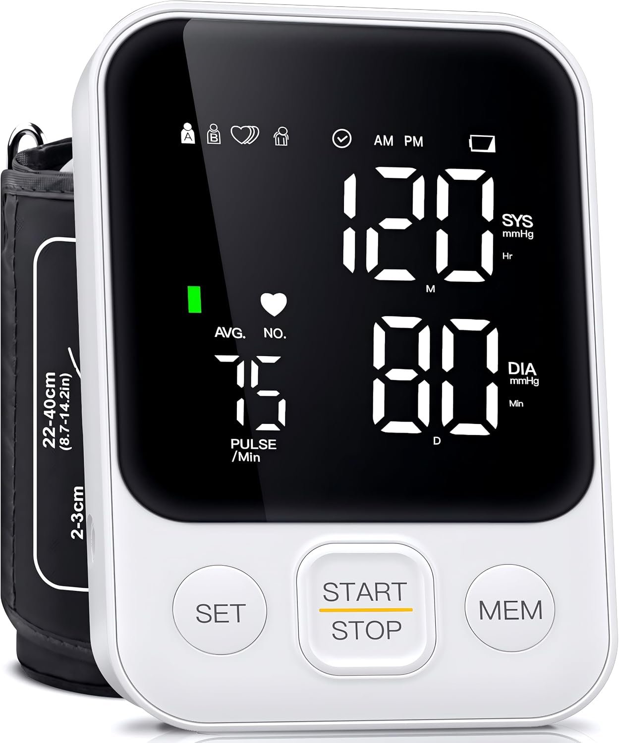 Oklar FDA Cleared Blood Pressure Monitor Upper Arm BP Machine for Home Use | Clinical Accuracy, 2×120 Memory, Large LED Display & 8.7″-15.7″ Adjustable Cuff, Dual Power for Home & Travel, White