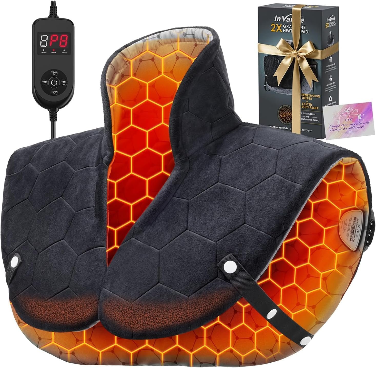 2X Graphene-Infused Heating Pad for Neck and Shoulders and Back | 6X Deeper Targeted Heat Therapy for Fast Muscle Relief – 20% Heavier, 8 Heat Levels, 4H Auto Shut Off – 24″ x 20″ Large