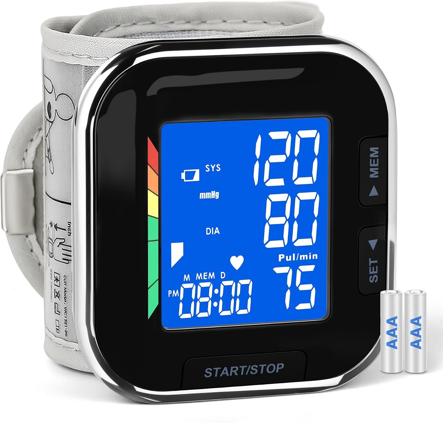 Wrist Blood Pressure Monitor with Backlit LCD & 60 Time-Stamped Memories | Accurate BP Machine FDA 510(k) Cleared Adjustable Digital BP Cuff Wrist Includes Batteries and Carrying Case for Home Use
