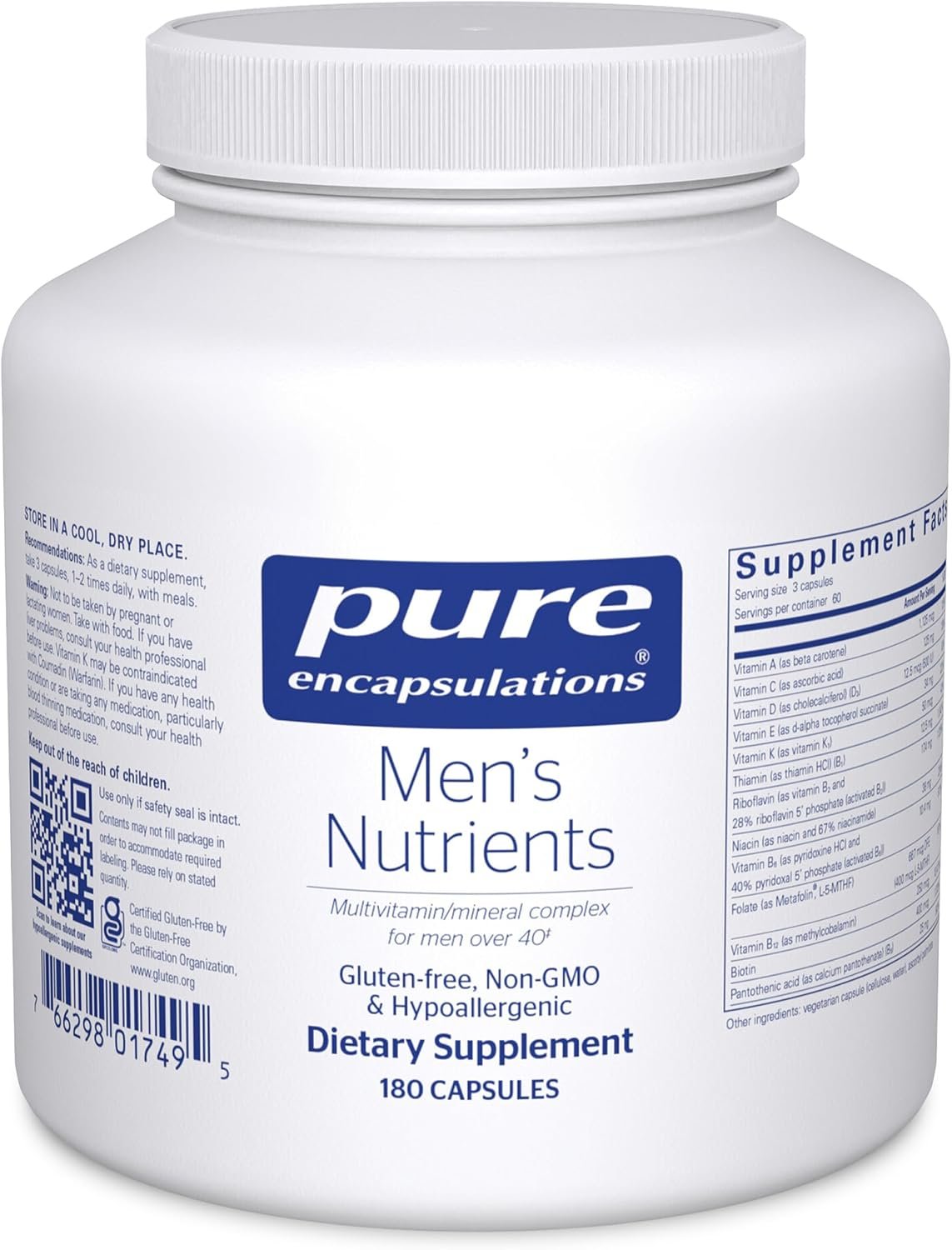 Pure Encapsulations Men’s Nutrients, 180 Capsules | Multivitamin Mineral Supplement to Support Energy, Endurance and Stamina in Men Over 40*, Vitamin D and Vitamin C