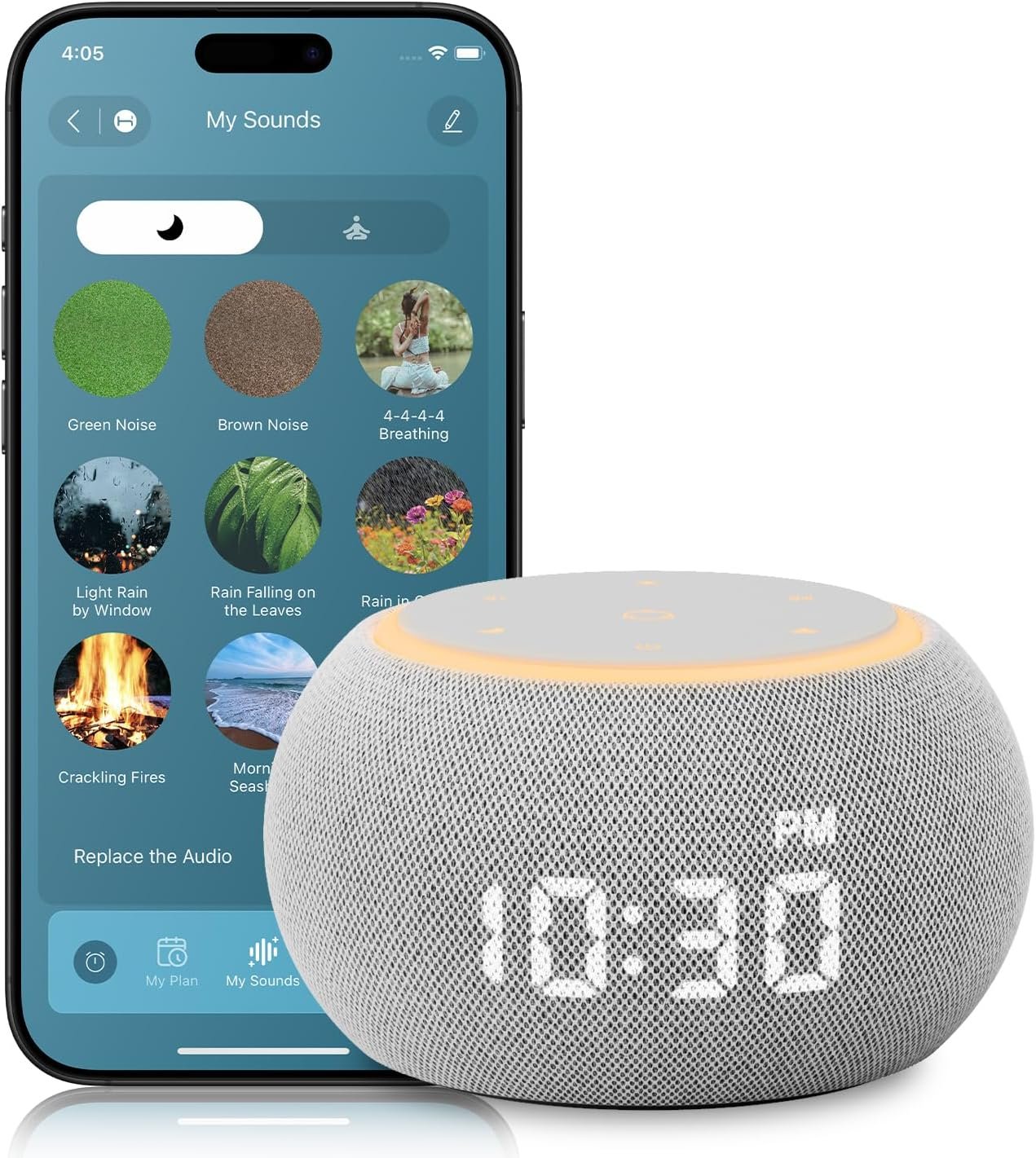 Sound Machine for Sleep Smart White Noise Machine for Adults 507 Sounds | Santebee Sleep Machine Night Light Timer Dual-stage Alarm&Snooze, 2 Custom Buttons, App Control Dimmable Clock for Baby Kids