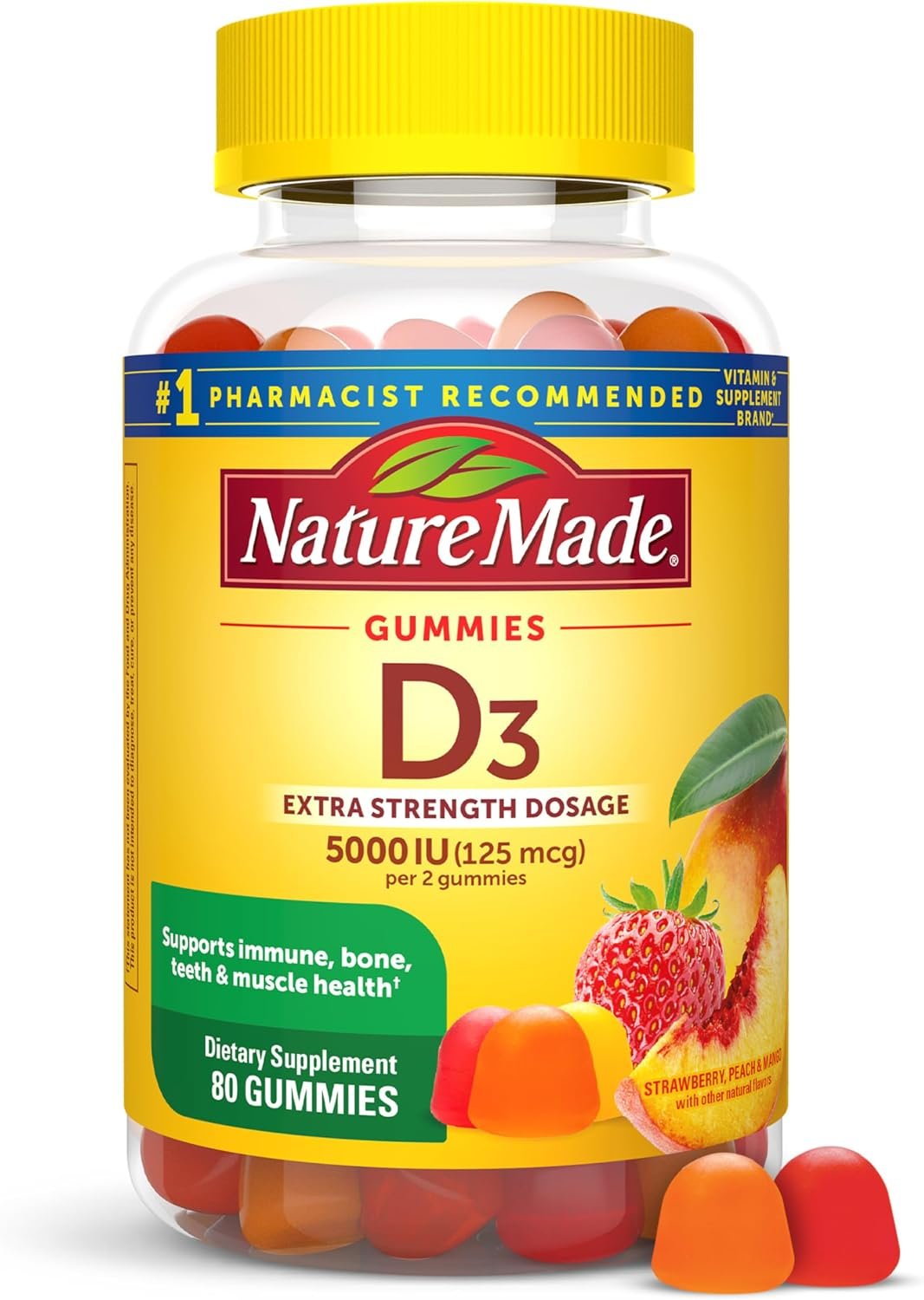 Nature Made Vitamin D3 5000 IU per Serving, 80 Vitamin D Gummies