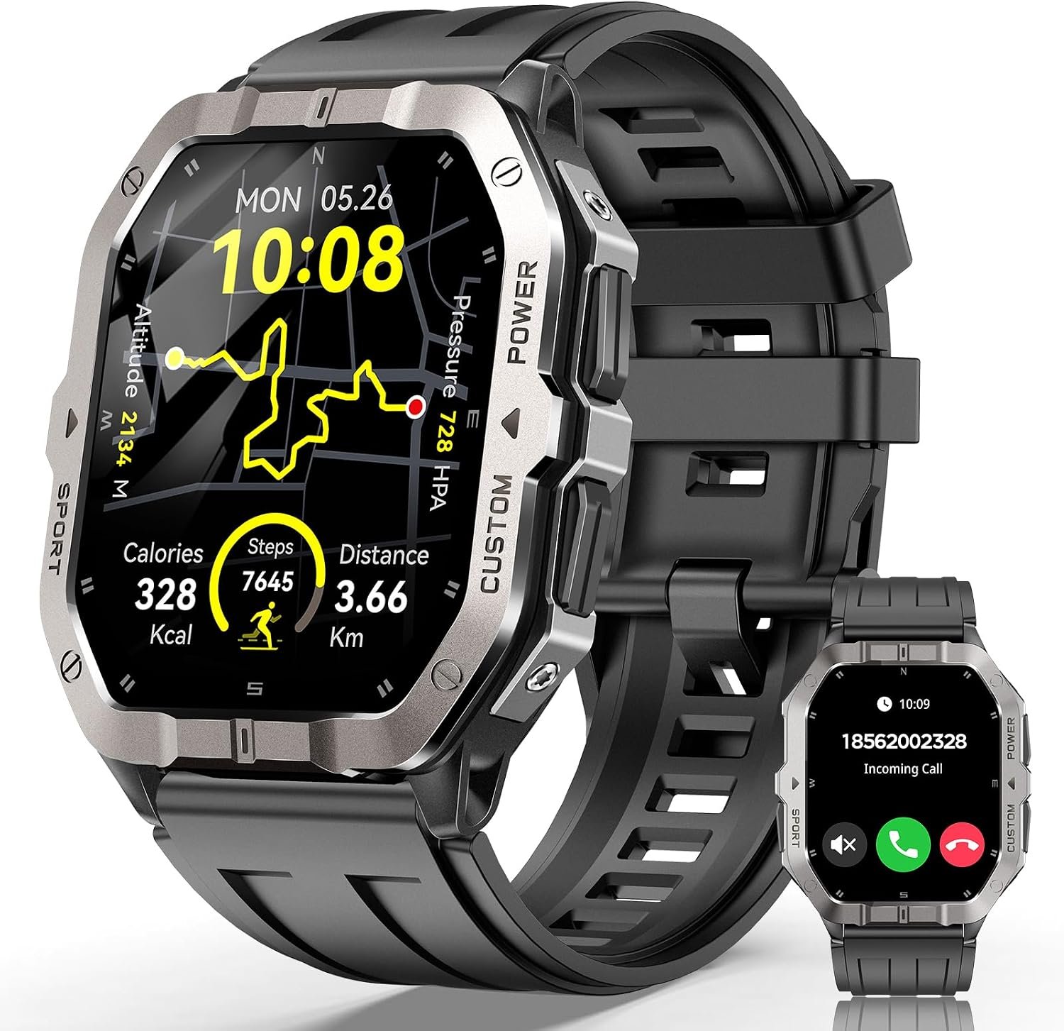 Smart Watches for Men,2.02”Military Smartwatch Fitness Tracker Built-inGPS | Built-in GPS with Sleep Monitor/Heart Rate/100+ Sport Modes/Waterproof/Answer/Make Calls/Compatible for Android and iPhone