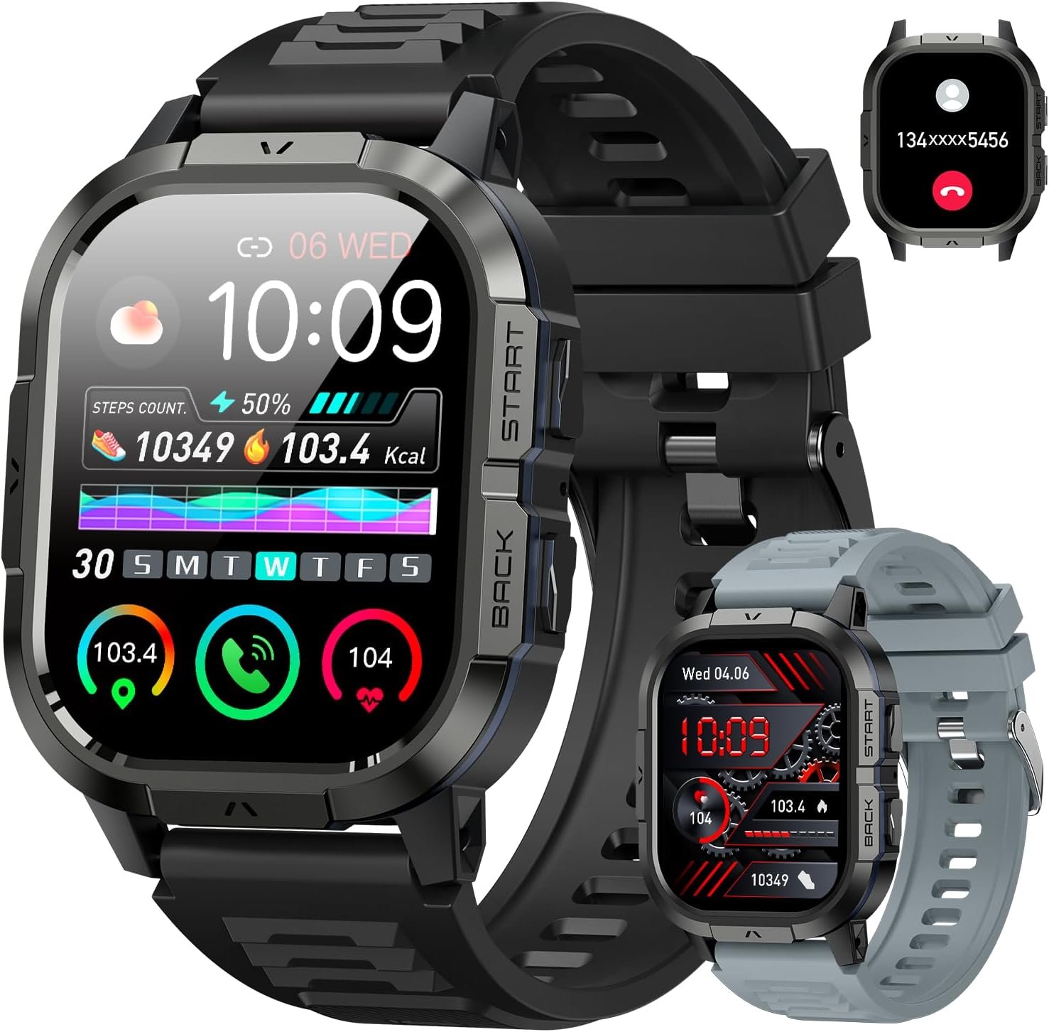 Smart Watch for Men Fitness Tracker: Make Answer Call Military Smart Watches for Men Digital Watches Waterproof Running Step Smartwatch Android Phones iPhone Samsung Compatible SpO2 Heart Rate Monitor