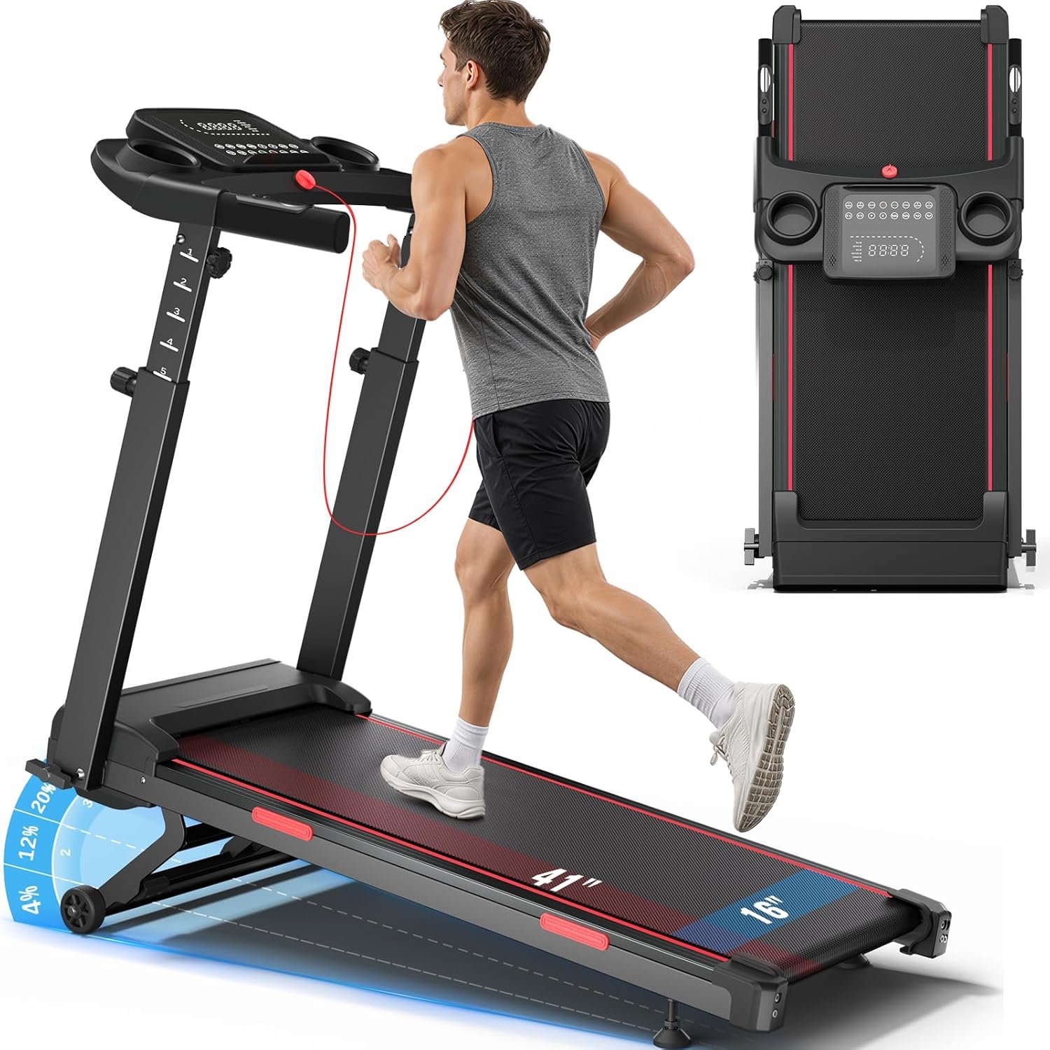 Treadmills for Home with 20% Auto Incline – Wide Belt, 8.7MPH Max Speed, 450LBS Capacity, 3.5HP Adjustable Height Handle Bars