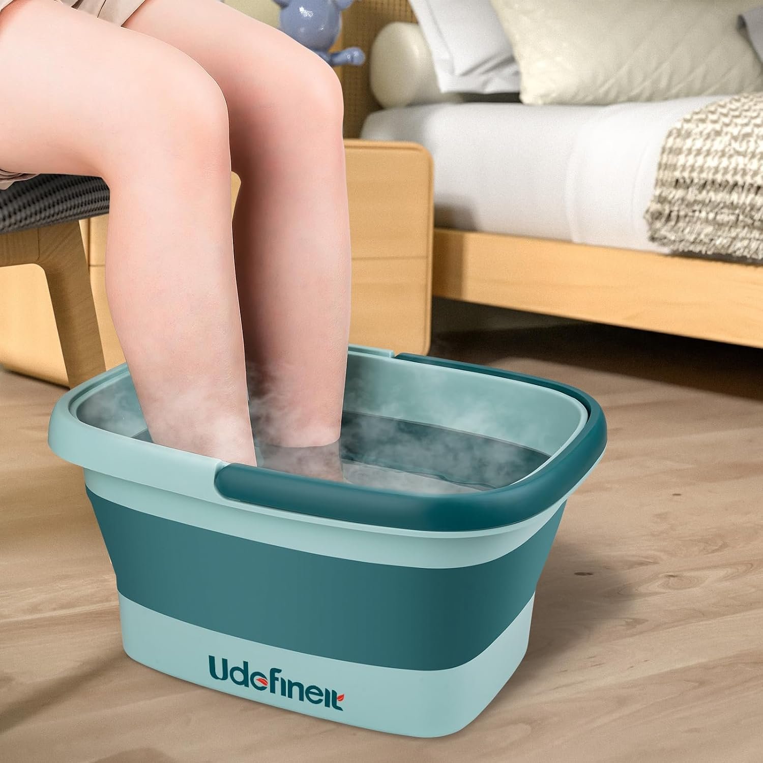 Collapsible Foot Bath Basin, Foot Tub for Soaking Feet w/Massage Acupoint | 15L/4 Gallon Portable Foot Soak Bucket for Dry Cracked Feet, Foot Spa Basin with Handle for Pedicure Home Spa Treatment-Green