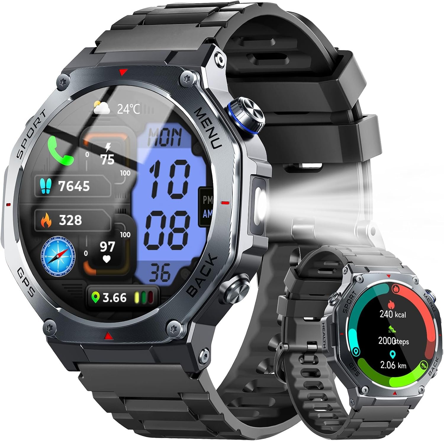 Military Smart Watch for Men with Dual-Band GPS, 5ATM Waterproof, 1.43” AMOLED Fitness Watch, Heart Rate Blood Oxygen Sleep Monitor, 160+ Sport, Bluetooth Calling Smartwatch for Hiking Running Outdoor