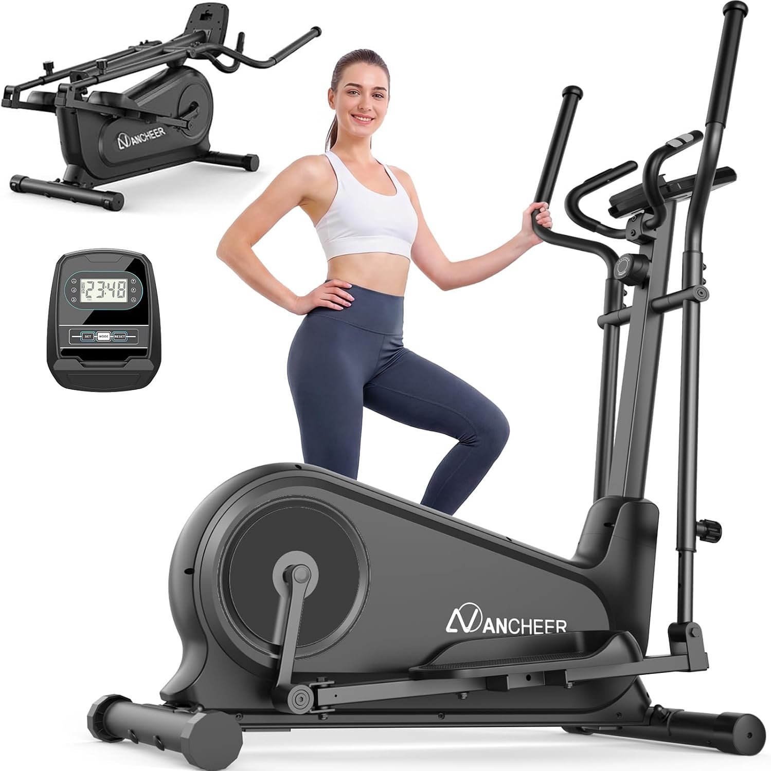 ANCHEER Elliptical Exercise Machine Foldable Elliptical Trainer 16″ Stride | Ultra-Silent Elliptical Machine for Home, 550LBS Loading Capacity, 16 Resistance Levels &Pulse Rate Grips &Adjustable Pedals