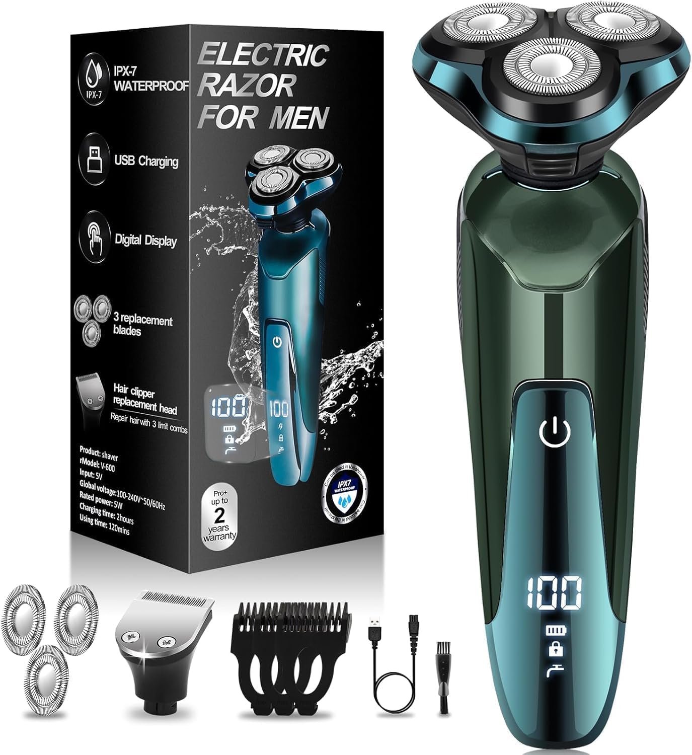 Electric Razor for Men, 3-in-1 Shaver with Floating Blades for Nose Hair &Sideburns,Replacement Blades, Pop-up Trimmer, IPX7 Waterproof, Travel Lock, Wet & Dry Use, Face Shaving Grooming Travel Kit