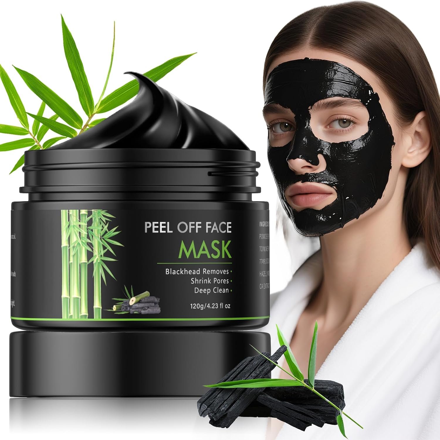 Charcoal Peel Off Face Mask, Blackhead Remover Mask, Black Mask Peel Off for Nose, Deep Cleansing Face Proes, Dirts and Oil for Women & Men, 120g/4.23fl.oz