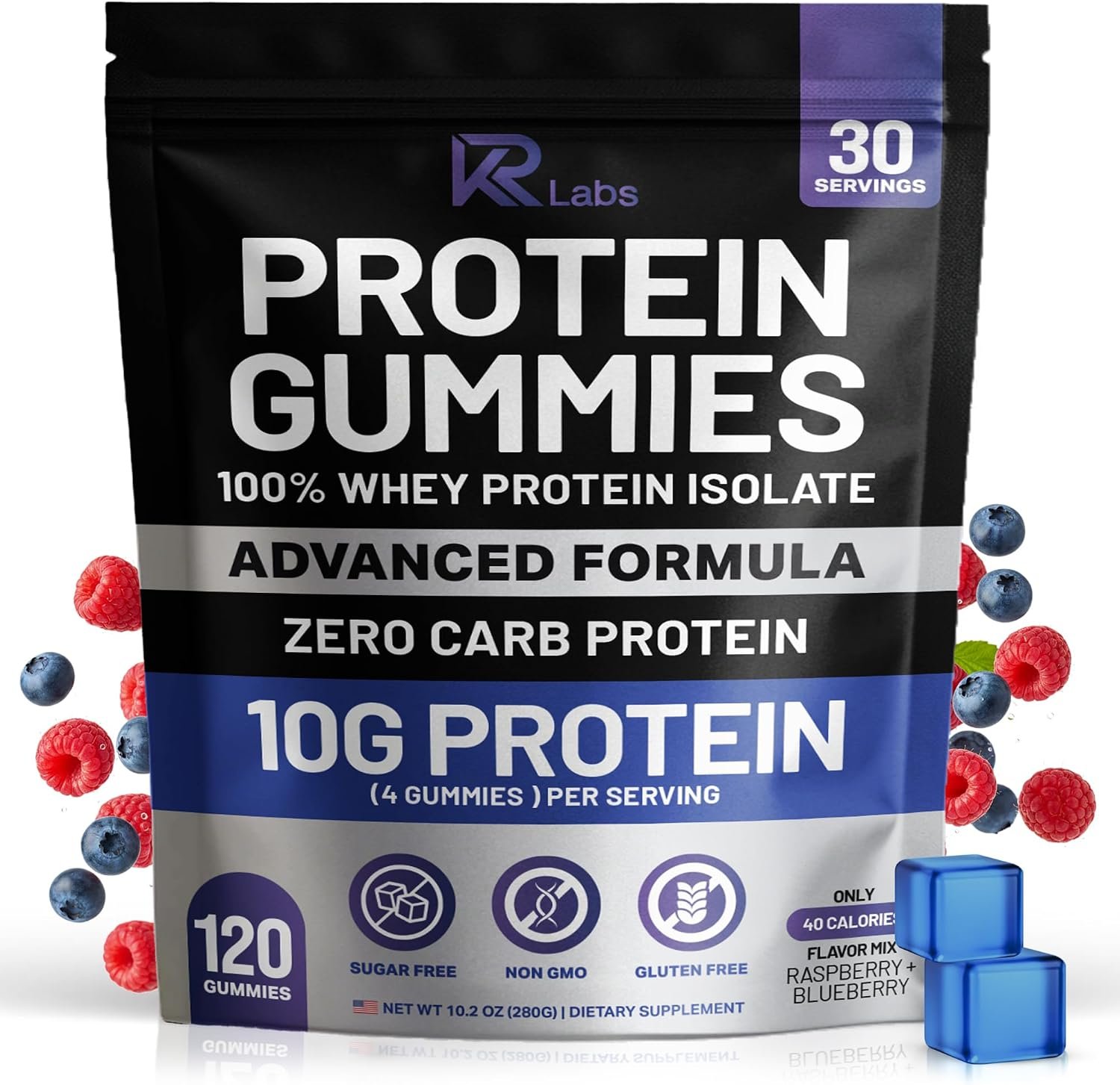 Zero Carb Whey Isolate Protein Gummies, Mixed Berry, 120 Count | 10g Protein per Serving, 300g Total per Bag, 100% Whey Isolate, Gluten-free, Non-GMO, Vitamins Added, For Men & Women
