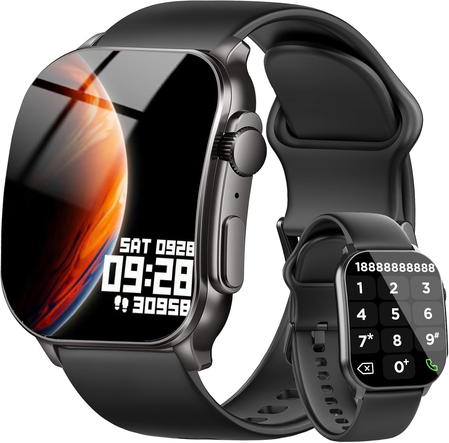 Smart Watch for Men, 2.01″ AMOLED Curved HD Screen Smart Watch, Fitness Tracker with 24/7 Heart Rate/Sleep Monitor, IP68 Waterproof Running Watch, Compatible with iOS & Android for Daily Workout Black