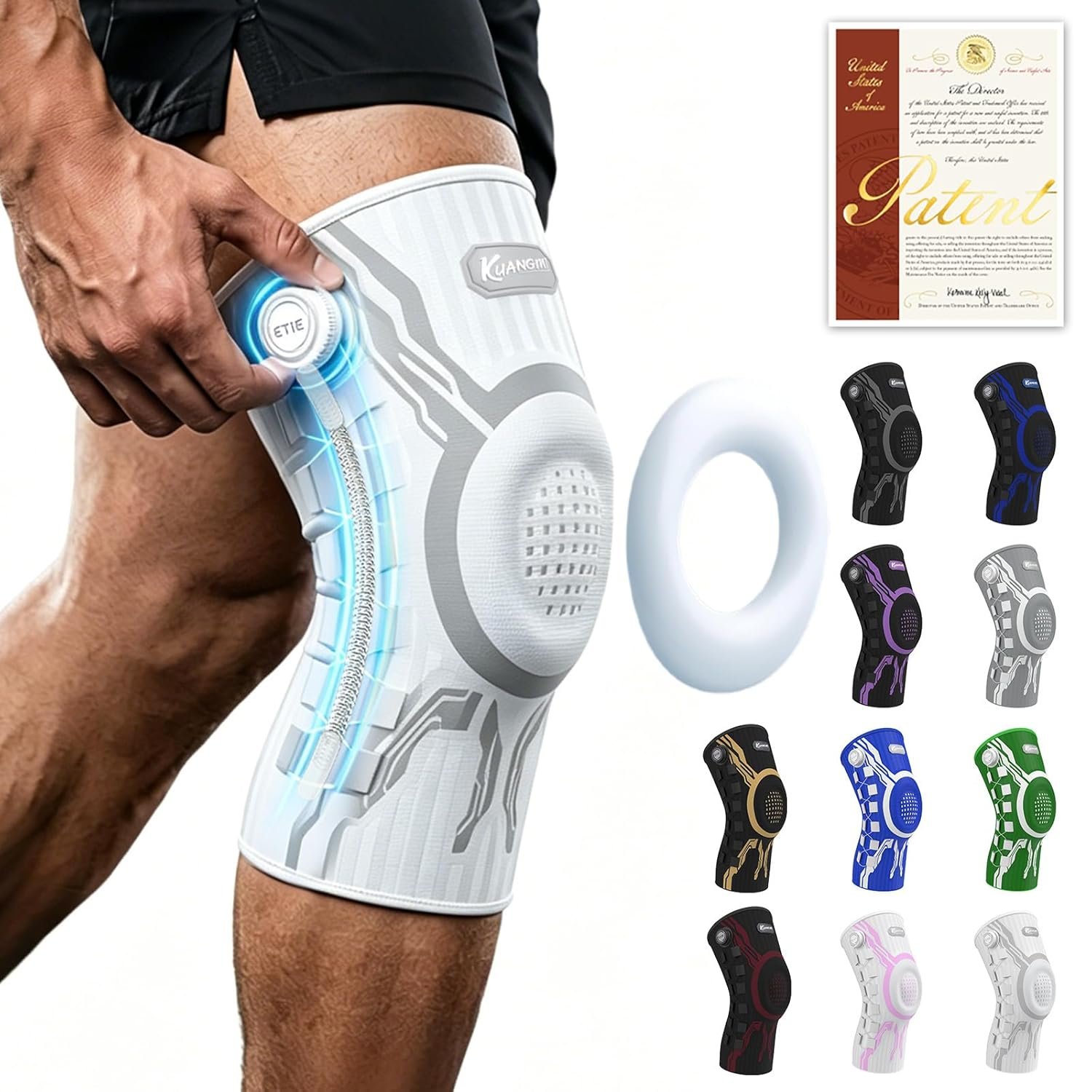 Knob Knee Brace for Pain Relief, Knee Support with Patella Gel Pad & Side Stabilizers, Compression Knee Sleeve for Workout, Arthritis, Joint Pain, Meniscus Tear (White,Right,Large,Single)