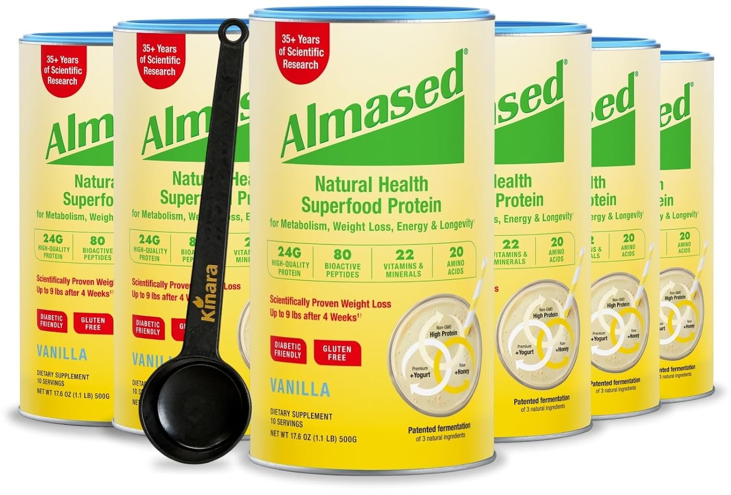 Almased Vanilla Protein Powder for Women & Men – Gluten-Free Meal Replacement Powder Supports Weight Loss & Muscle Retention – Low-Glycemic High Plant Based Protein Shake – 17.6 oz (6 Pack)