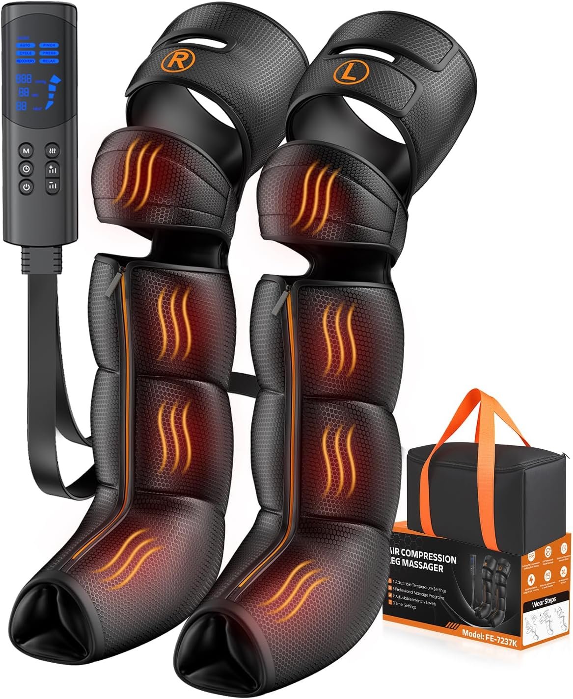 Leg Compression Massager for Circulation and Pain Relief, Professional Compression Boots with 6 Modes, 9 Intensity, 4 Heat, Fit 5’5″-5’11”