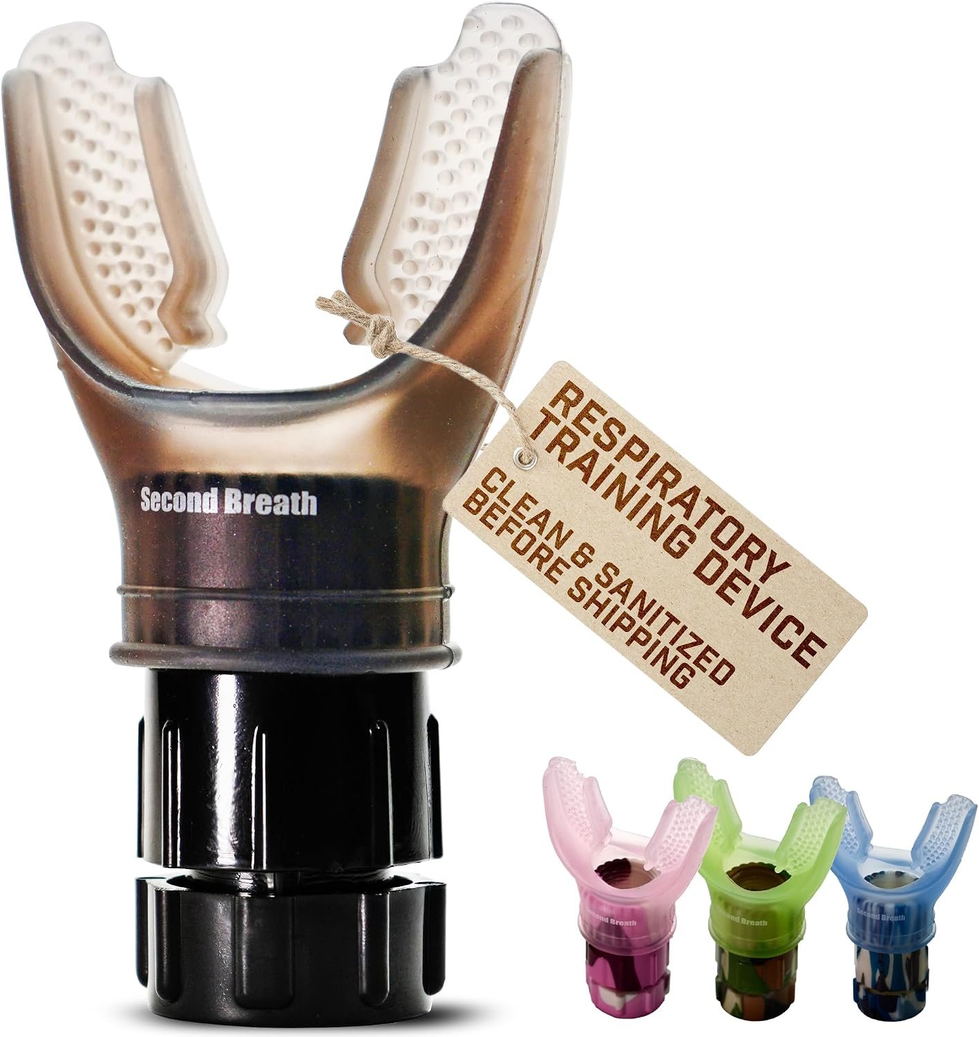 Second Breath Respiratory Trainer | Made with High Grade Silicone | Premium Lung Exerciser in Four Exotic Colors | Breathe Easier with Stronger Lungs | Portable & Easy to Clean (Black)