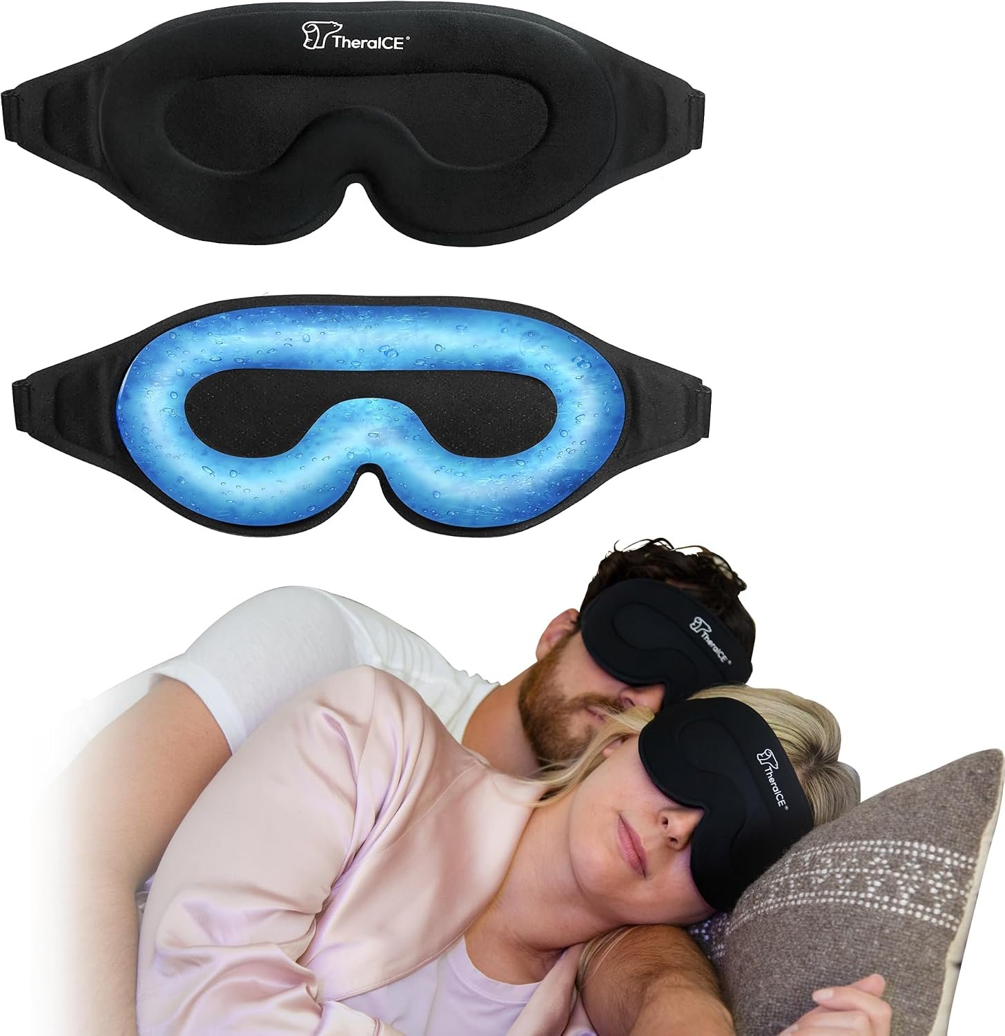 TheraICE Sleep Mask + Cooling Gel Relief – Weighted Sleep Eye Mask 100% Blackout 3D Cold Relaxing No Pressure Eye Cover Blindfold to Block Light for Comfortable Soothing Night Sleeping | Men & Women | Soft Blindfold Cold 3D Contoured No Pressure Eye Cover To Block Light, Comfortable Soothing Night Sleeping , Men & Women
