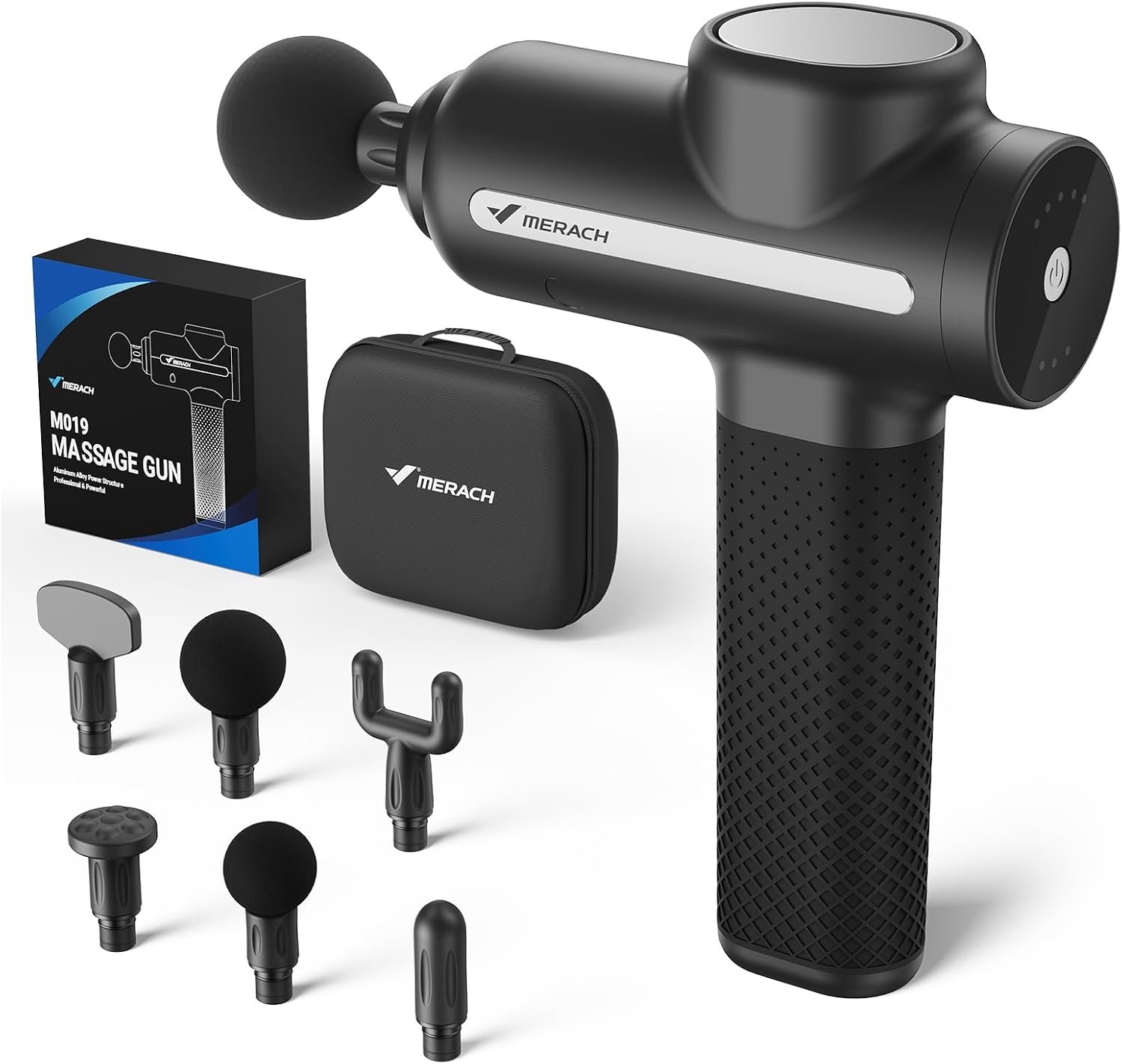 MERACH Massage Gun Deep Tissues Quiet Brushless Motor 6 Heads & 5 Speeds | 12MM Percussion Massager Tools for Pain Relief Muscle Recovery, 6 Handheld Massager, 3200 RPM/5 Speeds, Gift for Dad Him