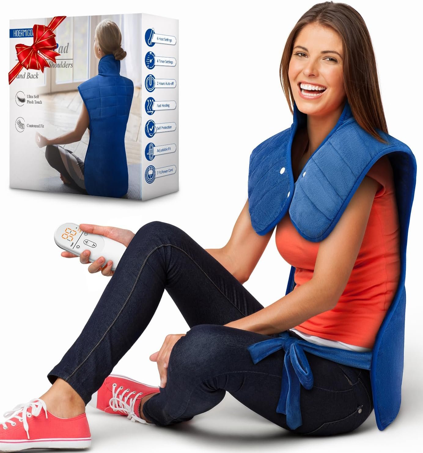 Heating Pad for Neck Shoulders and Back, 2.7lb Weighted Heat Pad for Full Body Relax, 22″ x 37″ Electric Heated Pad 6 Heat Levels 4 Auto-Off, Machine Washable, Birthday Gifts for Women Men Mom Dad