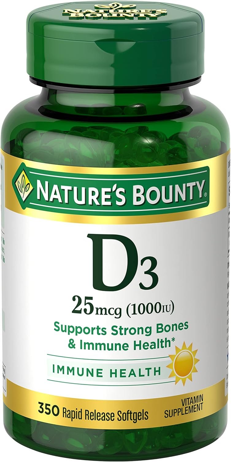 Nature’s Bounty Vitamin D3 1000 IU Softgels, 350 Count | Immune Support, Promotes Healthy Bones, 1 Softgel per Day, Gluten Free