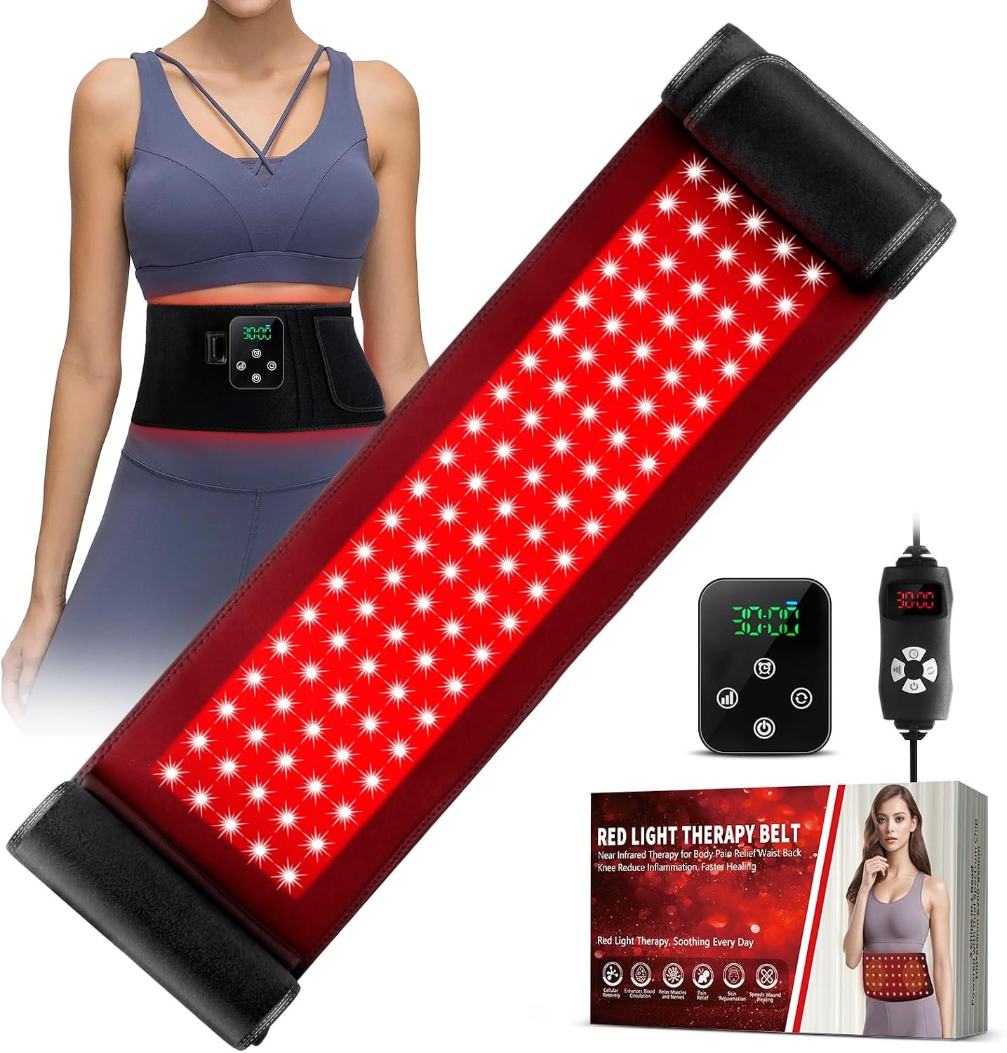 2-in-1 Cordless Red Light Therapy Belt, Wired & Wireless Controller 3000mAh Rechargeable Battery Magnetic LED Screen, 49″ * 7″ Wearable 660nm & 850nm Red Light Therapy Wrap Belt for Body