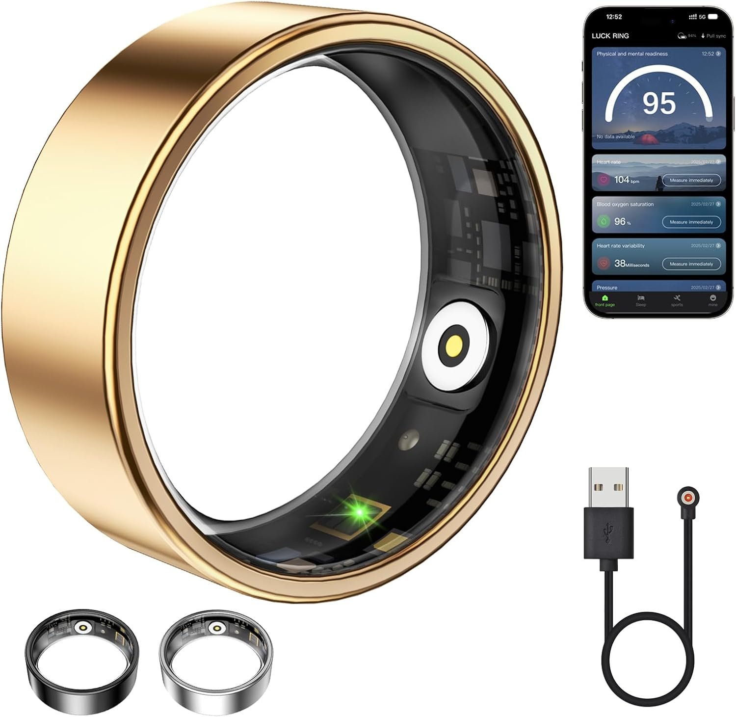 Smart Ring for Women & Men, Fitness Tracker with Heart Rate, Blood Oxygen, Sleep Monitoring, Long-Lasting Battery, IP68 Waterproof, Compatible with iPhone & Android (Rose Gold, 6#)