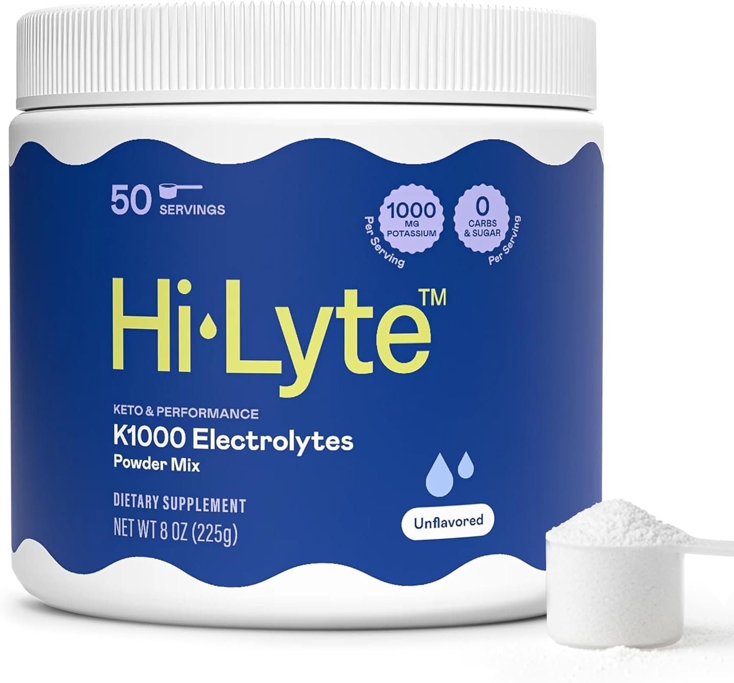 Hi-Lyte K1000 Electrolytes Powder, Unflavored, 50 Servings | 1,000mg Potassium, Zero Sugar, No Stevia, Non-GMO, Vegan, Gluten-Free, Keto-Friendly, Blended in USA