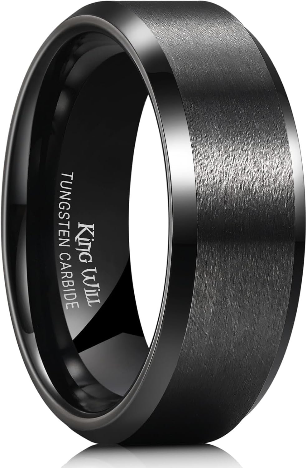 King Will Tungsten Men’s Wedding Ring – Available in 6mm to 10mm | Black/Silver/Gunmetal/Gold, Beveled Polished Edge, Comfort Fit, Everyday Wear