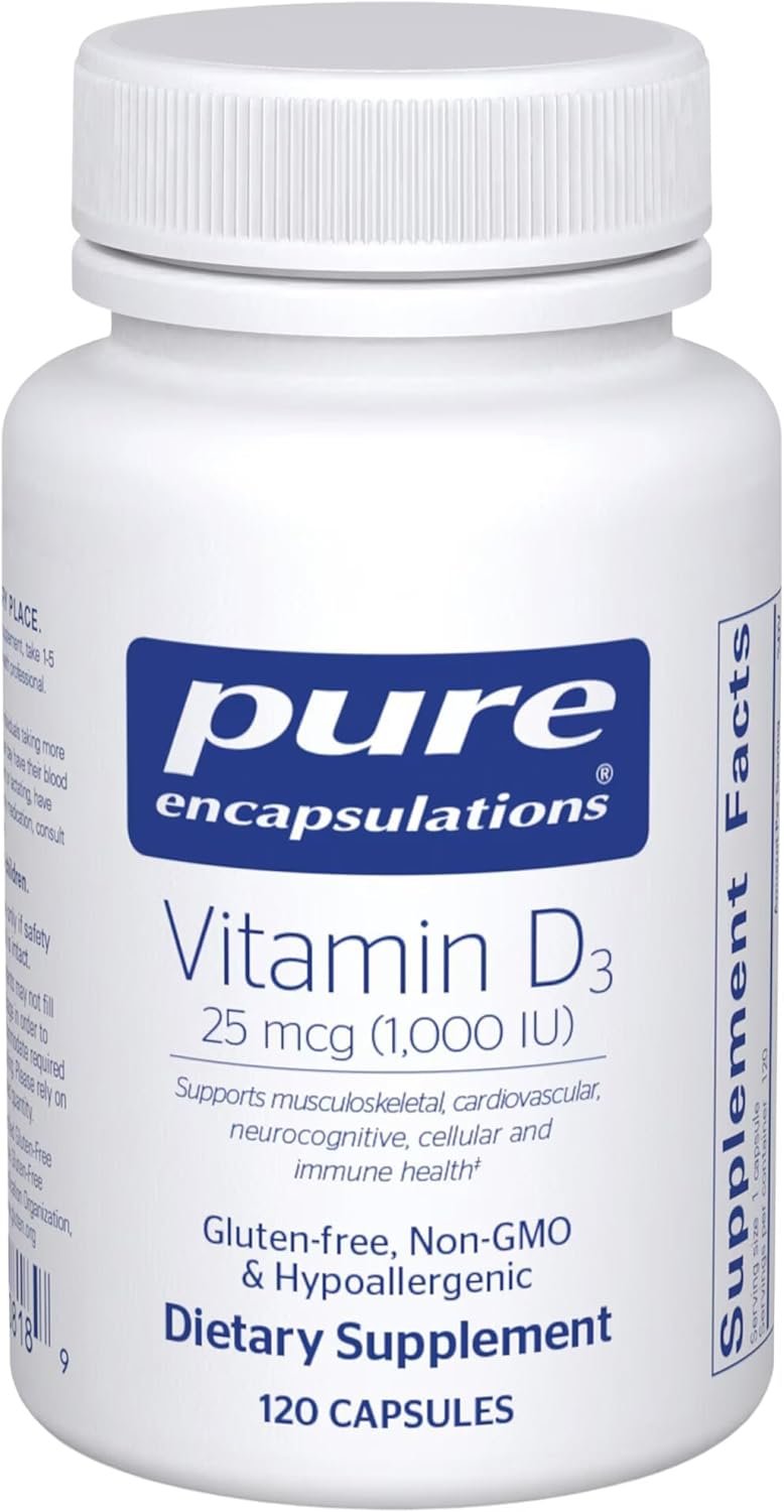 Pure Encapsulations Vitamin D3 25 mcg (1,000 IU), 120 Capsules | Supplement to Support Bone, Joint, Breast, Heart, Colon and Immune Health*, with Premium Vitamin D