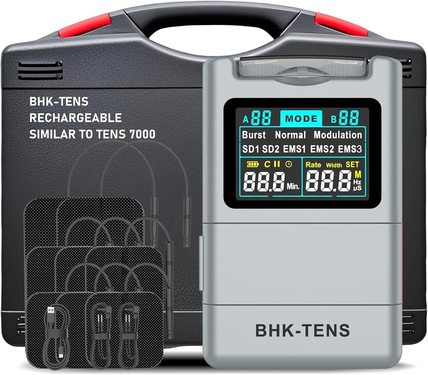 DIY Pluse TENS EMS Unit Muscle Stimulator for Back Pain Relief, Rechargeable TENS Unit Machine with 8 Modes & 8 Electrode Pads. Electric TENS Massager for Chronic Pain, Muscle Relaxation, Home Use