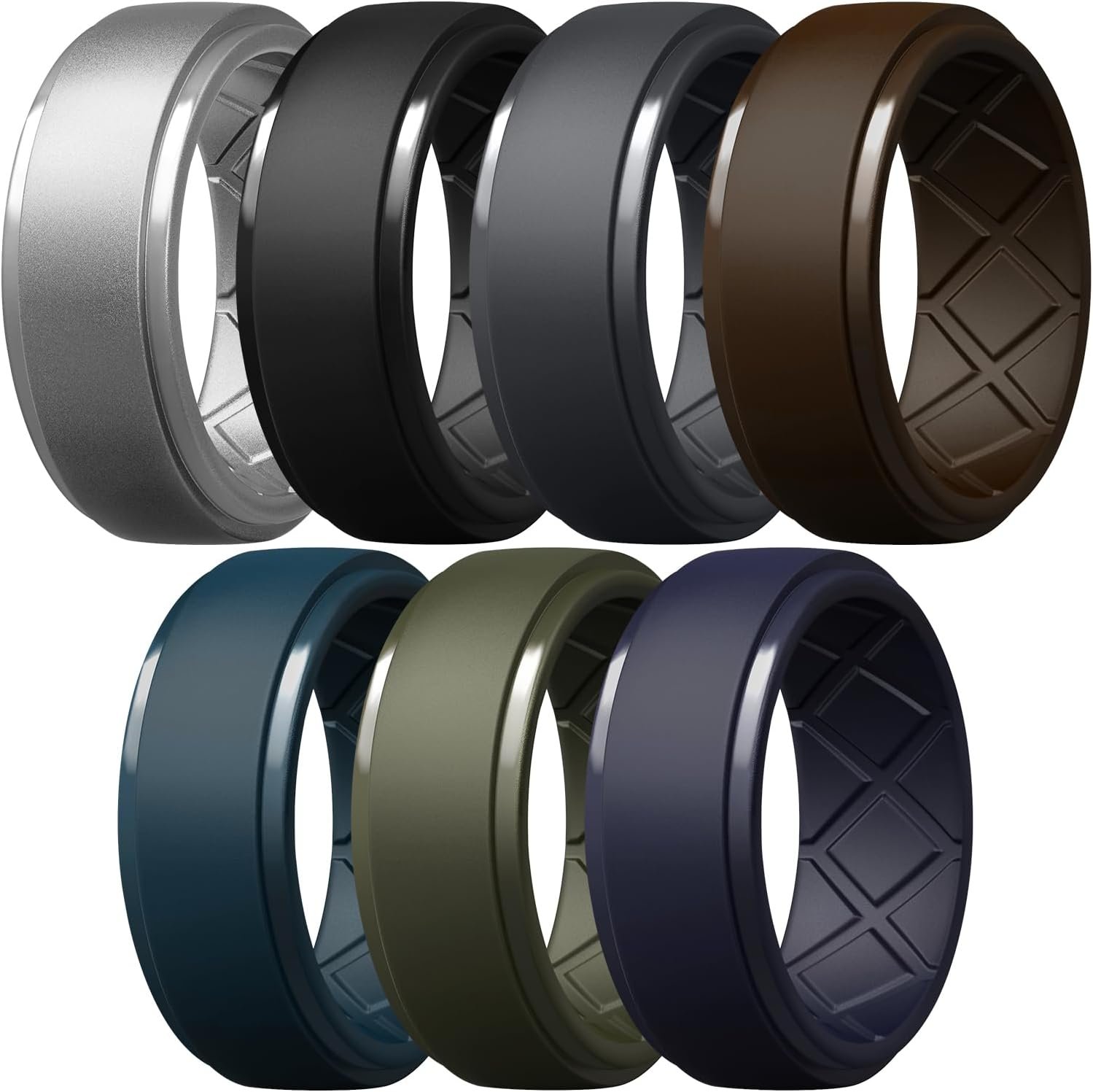 Egnaro Silicone Rings For Him, 10mm Wide Flexible Work Rubber Wedding Bands | 2.5mm Thick Step Edge Multi-color, Breathable X Grooves and Ergonomic Inner Arch for Gym Workout Sport Travel Daily Wear