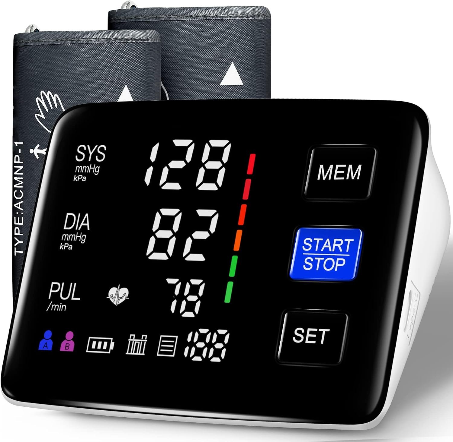 Blood Pressure Monitor, 9-17” & 13-21” Extra Large Blood Pressure Cuff | 6″Large Backlit LED Color Screen,2 Extra Large Blood Pressure Cuffs,Automatic Digital BP Machine,USB Cable &4 AAA Batteries