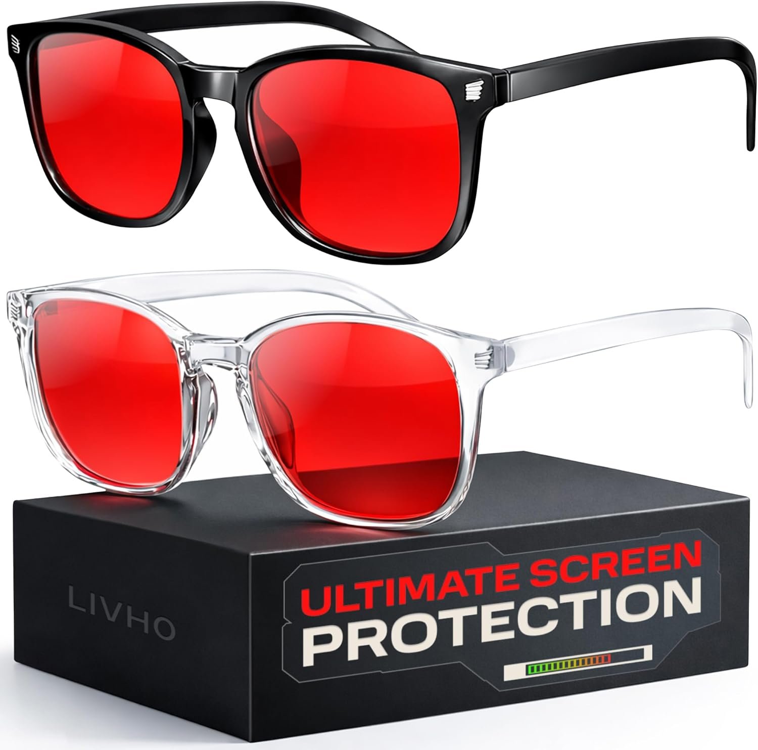 livho High Tech Blue Light Blocking Gaming Glasses – Red Lenses | Computer Glasses, Advanced Blue Light Blocking, Screen Fatigue Protection, UV Protection