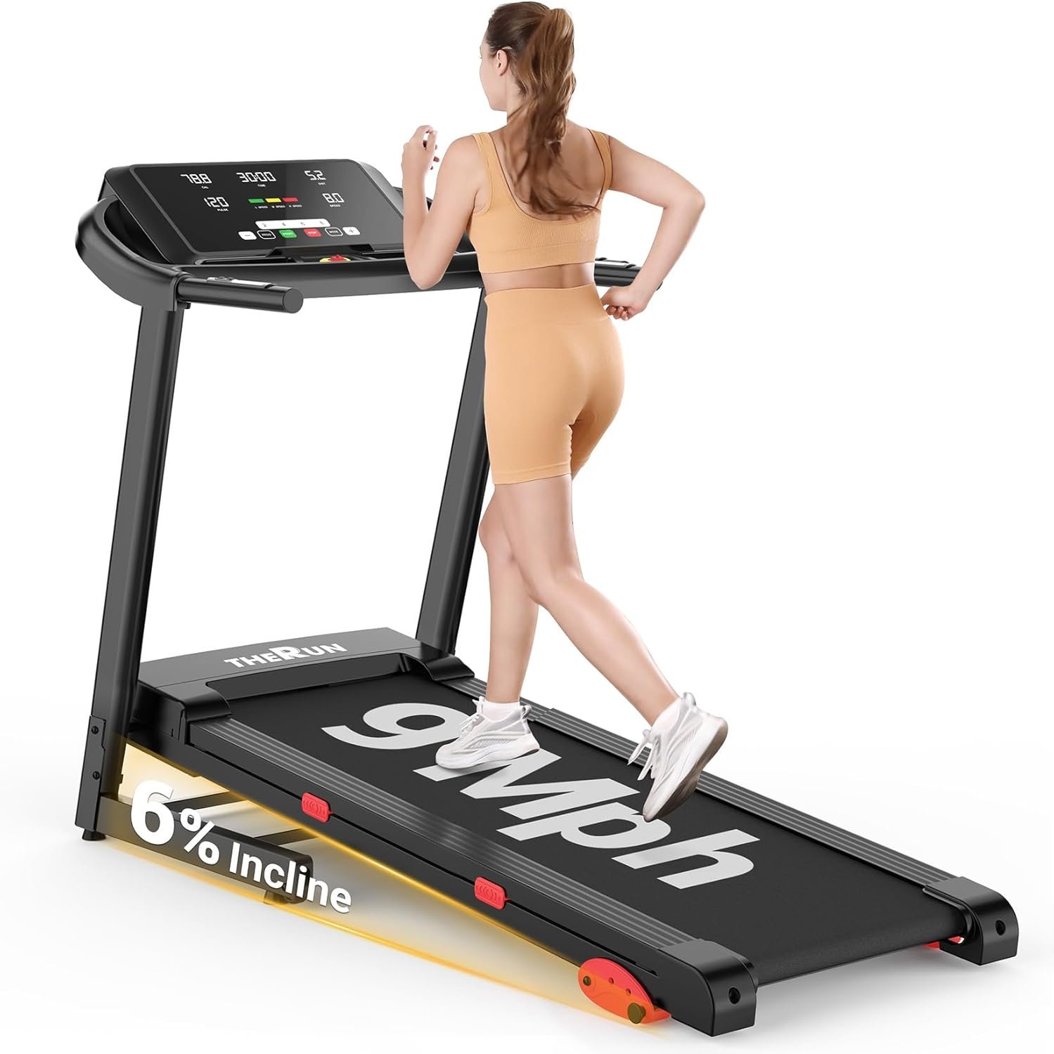THERUN 9Mph Treadmills for HOM, Running Treadmill Manual Incline Treadmill | foldable, 18″ LED screen, heart rate, 9mph, 3 manula incline, heavy duty treadmill, wide belt, hydraulic folding