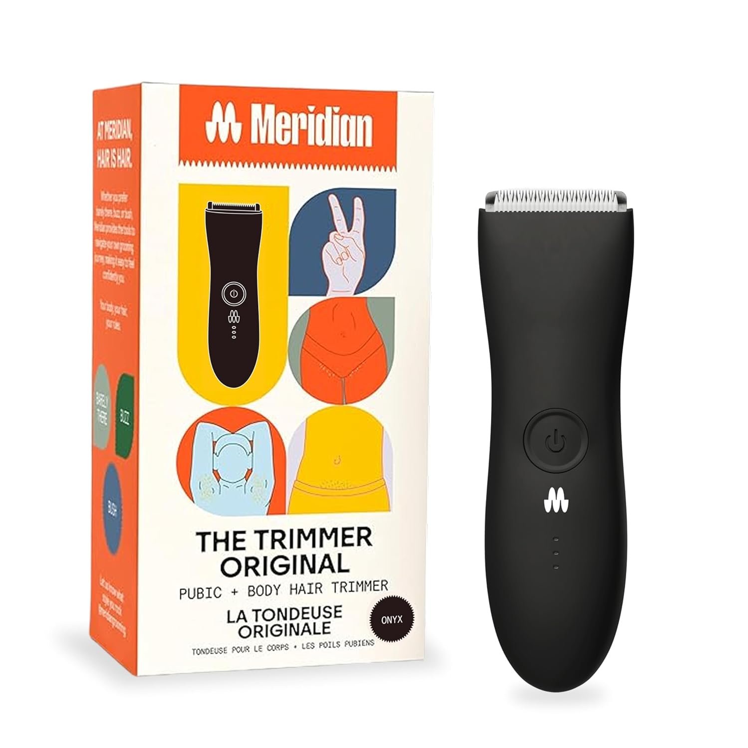 MERIDIAN The Trimmer Original | Body Hair Trimmer for Men & Women | Onyx | Rechargeable and Waterproof Shaver for Pubic Area, Chest, Back, Underarms and Bikini Line, with 2 Guide Combs Included