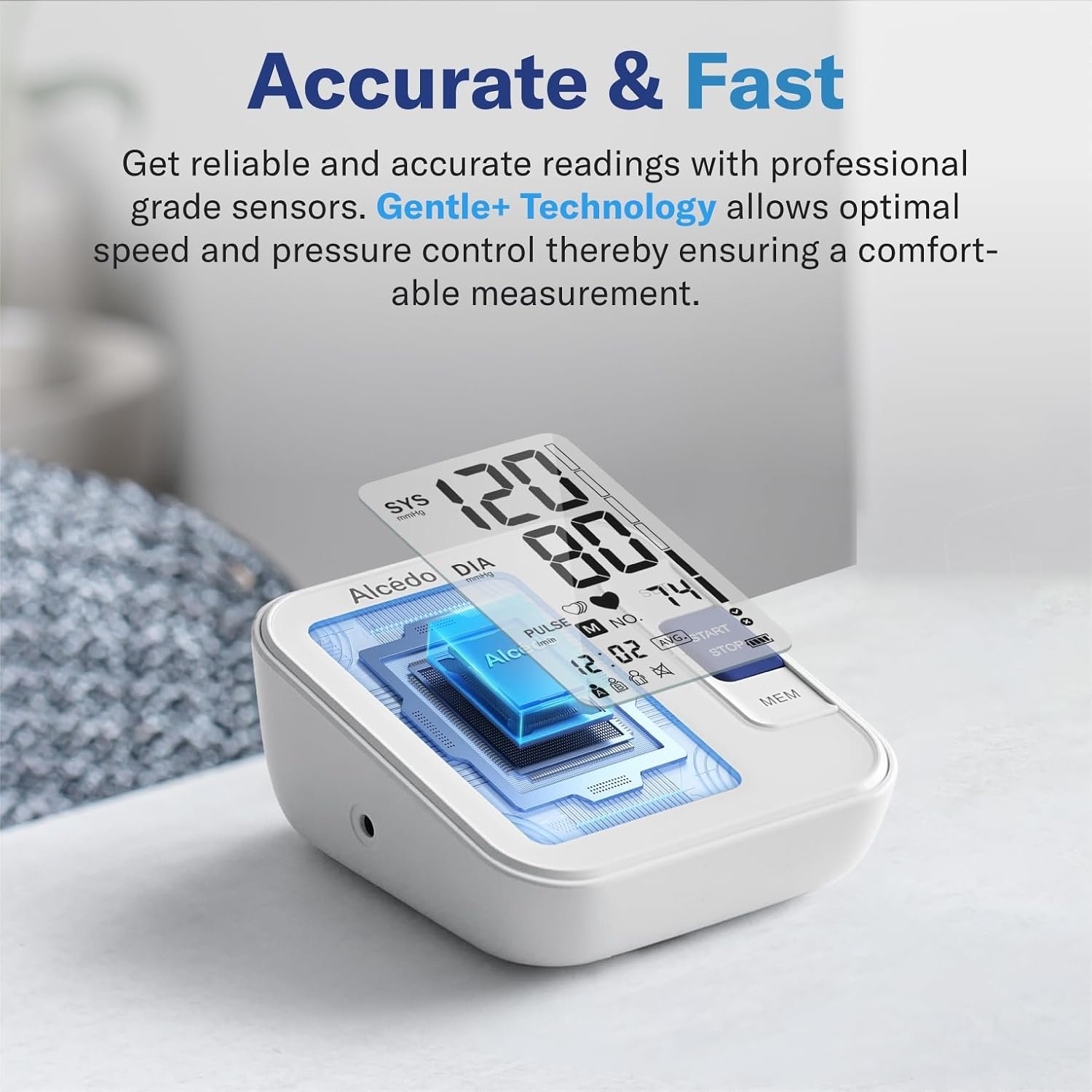 Alcedo Blood Pressure Monitor for Home Use, Upper Arm Cuff BP Machine | Large LCD Screen, Talking Function, 2×120 Memory, Large Cuff (8.7–16.5″), Batteries+USB Cable