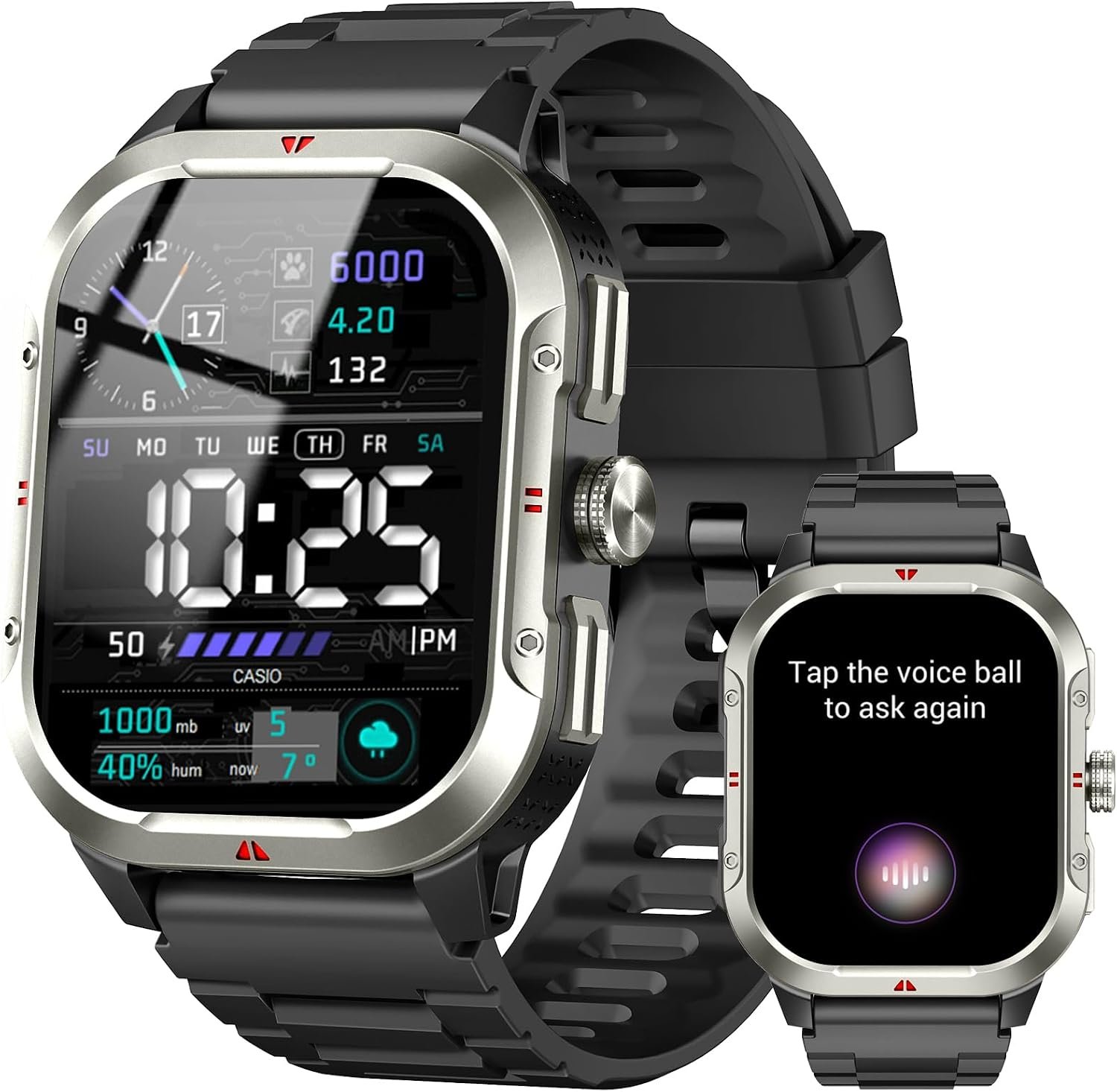 Smart Watch for Men Built-in GPS, 2.06″ Military Fitness Tracker IP68 Waterproof, Fitness Watch with Heart Rate/Sleep, Smartwatch with Answer/Make Calls, 100+ Sport Modes for iPhone/Android, Black