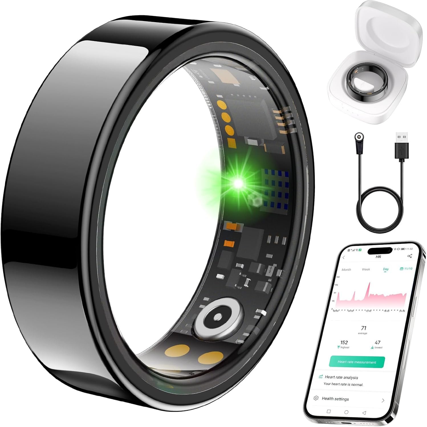 Smart Ring for Women Men, Health Tracker, Fitness Ring (Black, 9#) | Sleep Monitor, Heart Rate, Blood Oxygen Step Counter, IP68 Waterproof Fit Ring No Subscription, iOS & Android Compatible